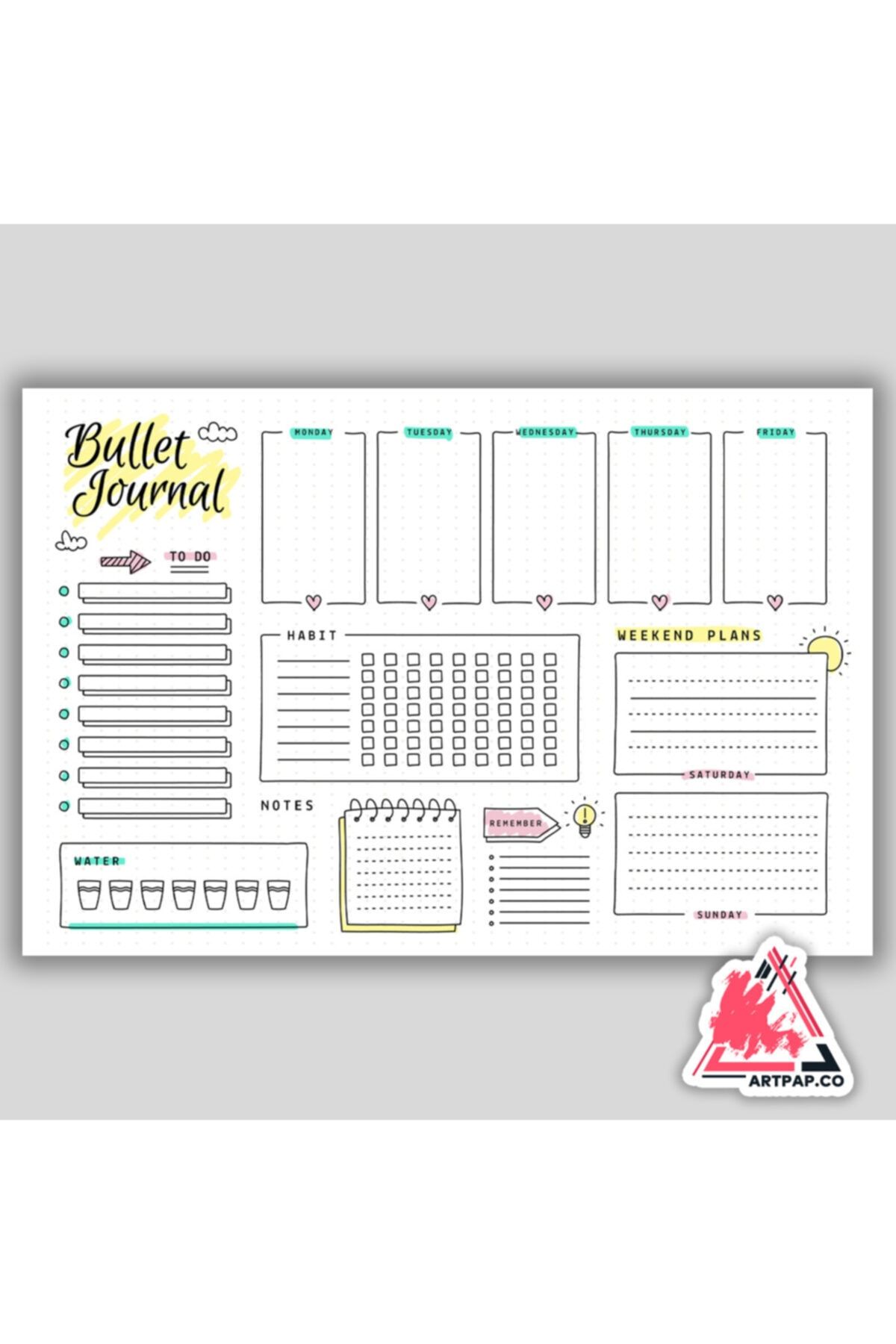 artpap Bullet Journal To-do List Günlük Yapılacaklar- Hedefler Defteri 21*29cm 50 Yaprak