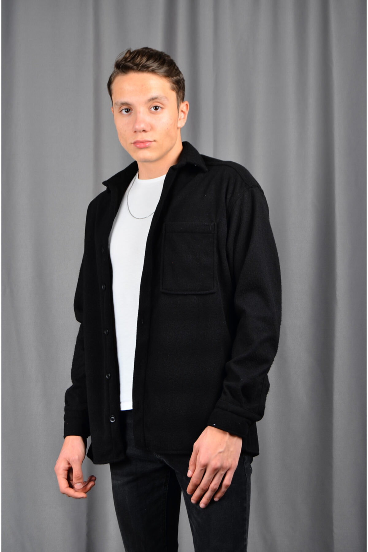 E&E Design Collection Siyah Oversize Polar Gömlek