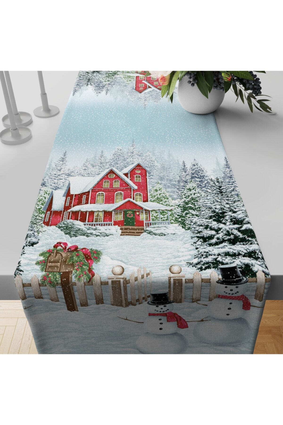 SH Seray Home Yeni Yıl Kış Winter Temalı Vintage Winter Kardan Adamlı Runner