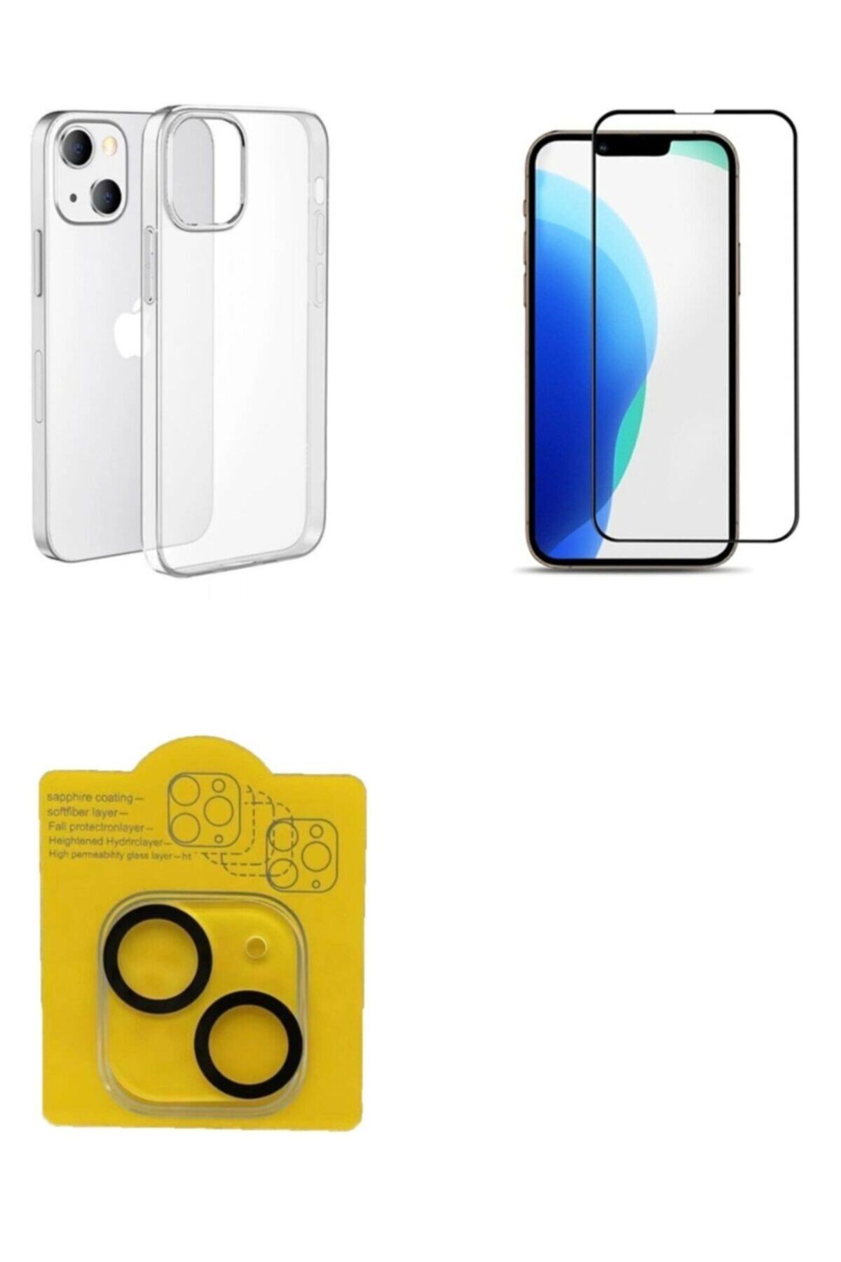 Mislina Iphone 13 Uyumlu Şeffaf Kılıf + Ekran Koruyucu Kırılmaz Cam + Kamera Lens Koruyucu