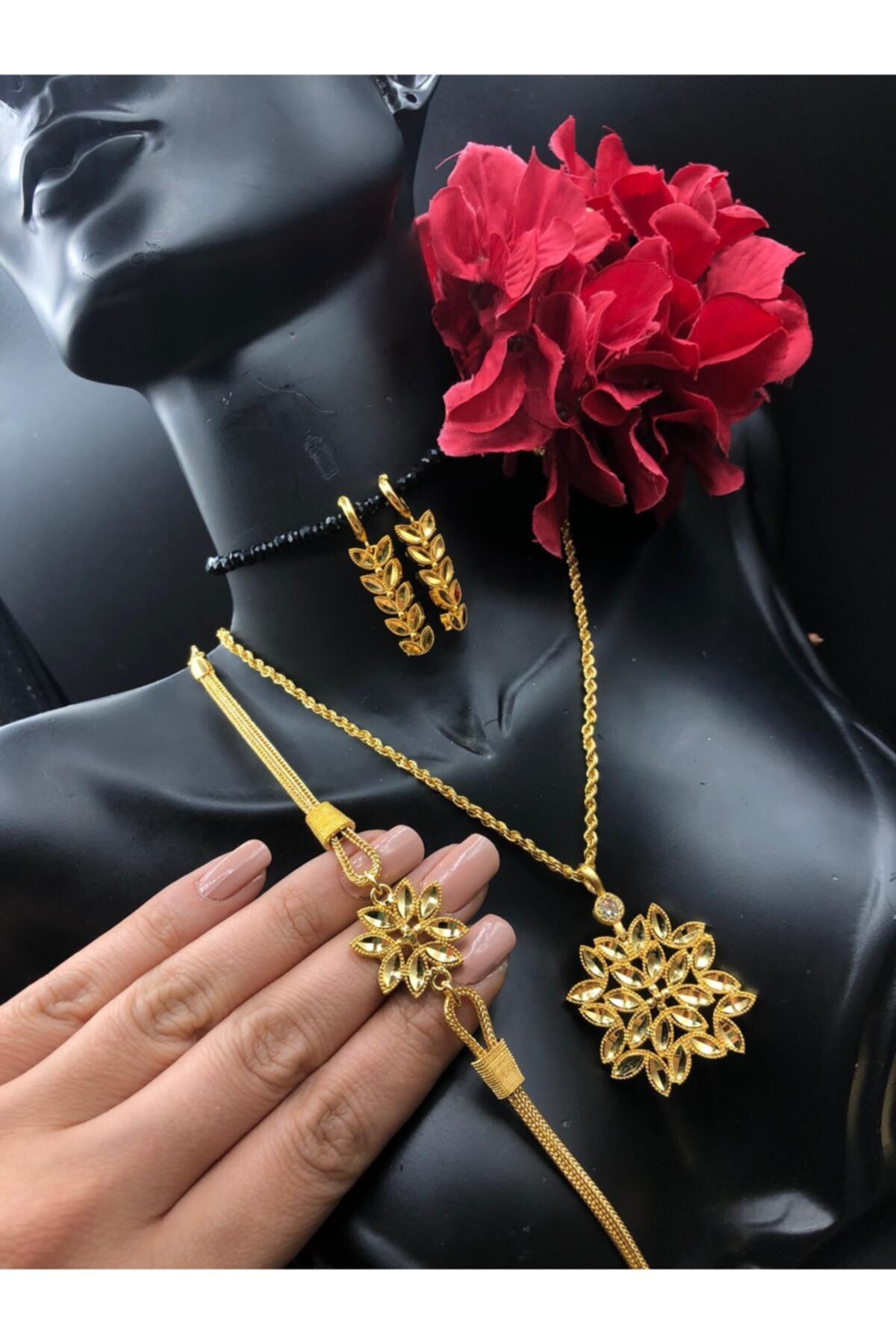 barış gold altın kaplama 22 Ayar Altın Kaplama Lazer Kesimli Kalem Işçilikli Başak Model3lü Kuyumcu Model Set