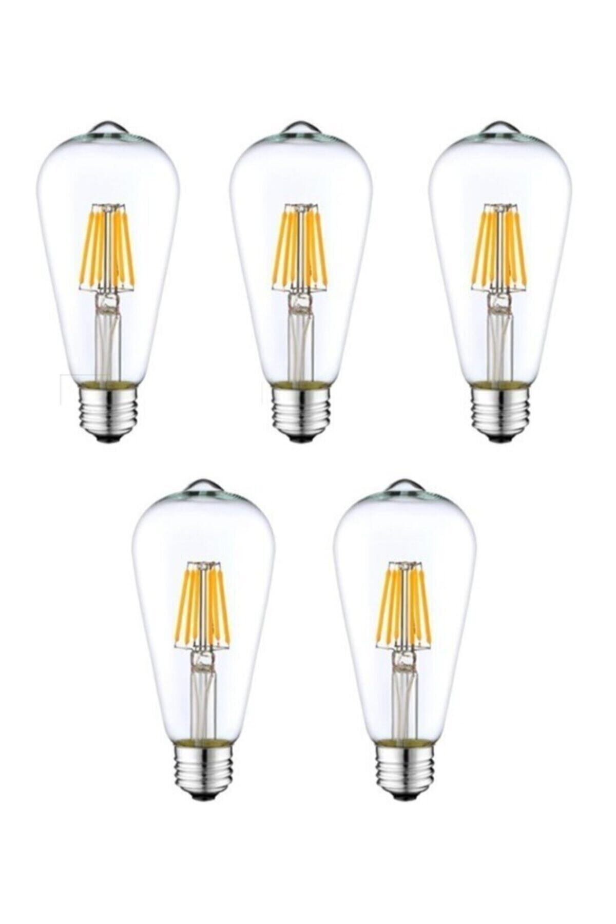 EDİSON St64 4w 6500k Beyaz Led Rustik 5'li Paket Dekoratif Ampul Vintage Aydınatma