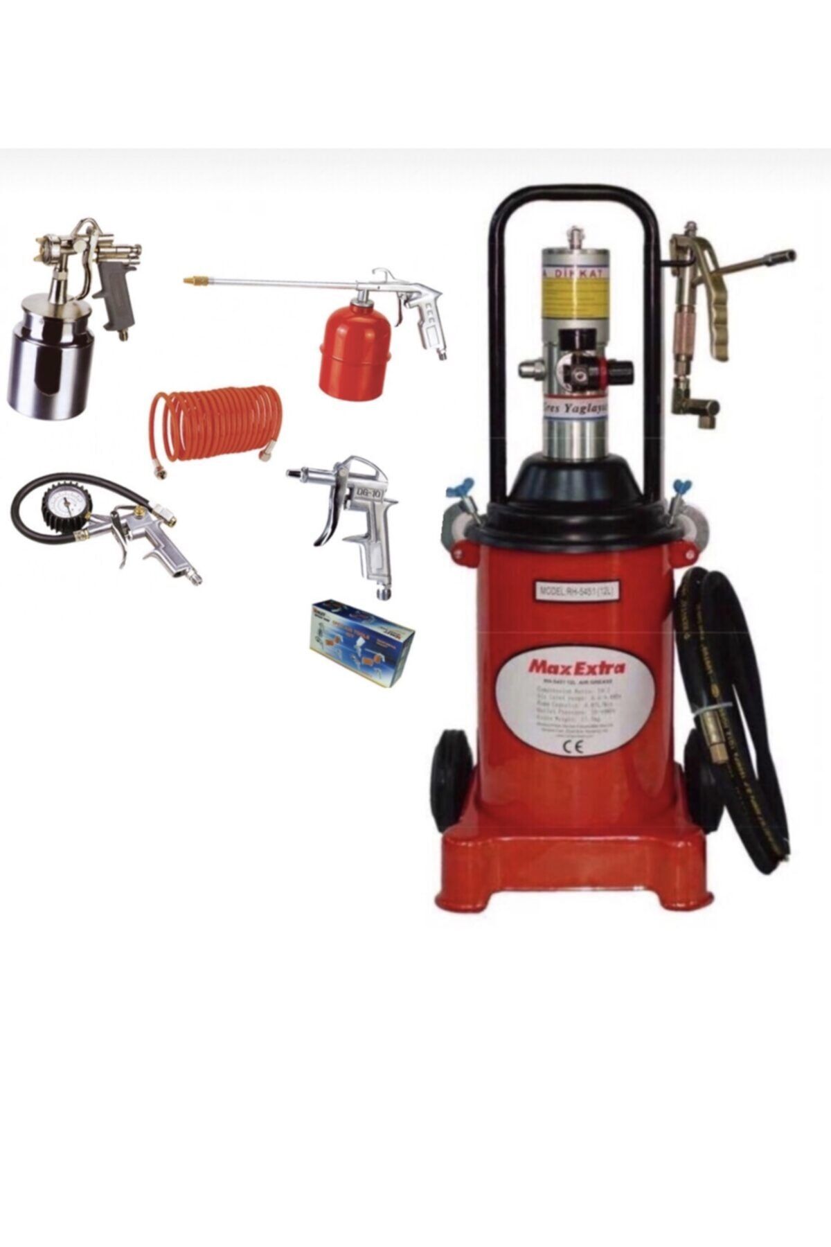 Max Extra Havalı Gres Pompası 12 Litre 8 Bar 5 Parça Boya Tabanca Seti