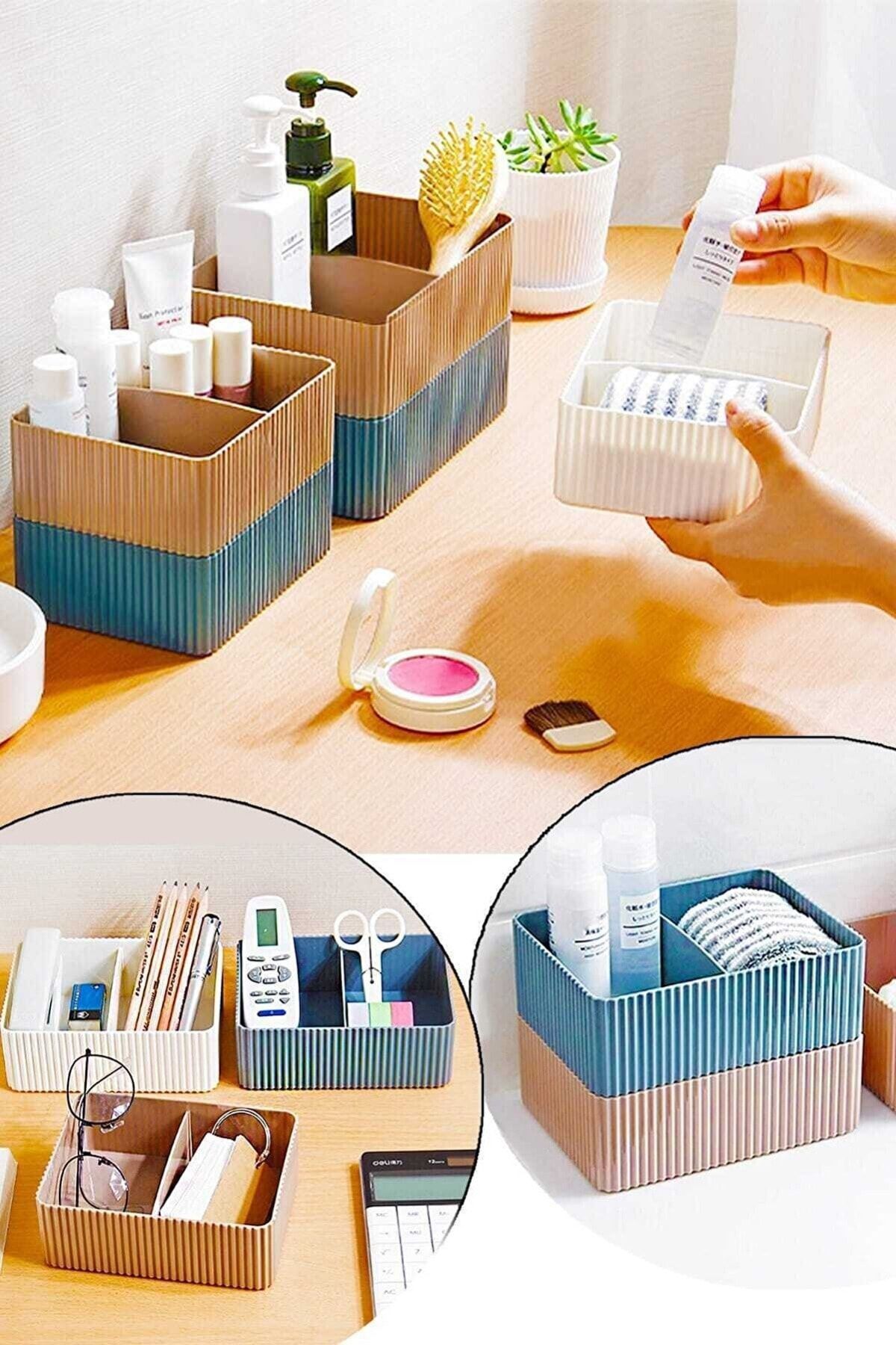 intekhome 2 Bölmeli 2 Katlı Organizer Kutu, Kat Kat Kullanılabilir Çok Amaçlı Düzenleyici, Set