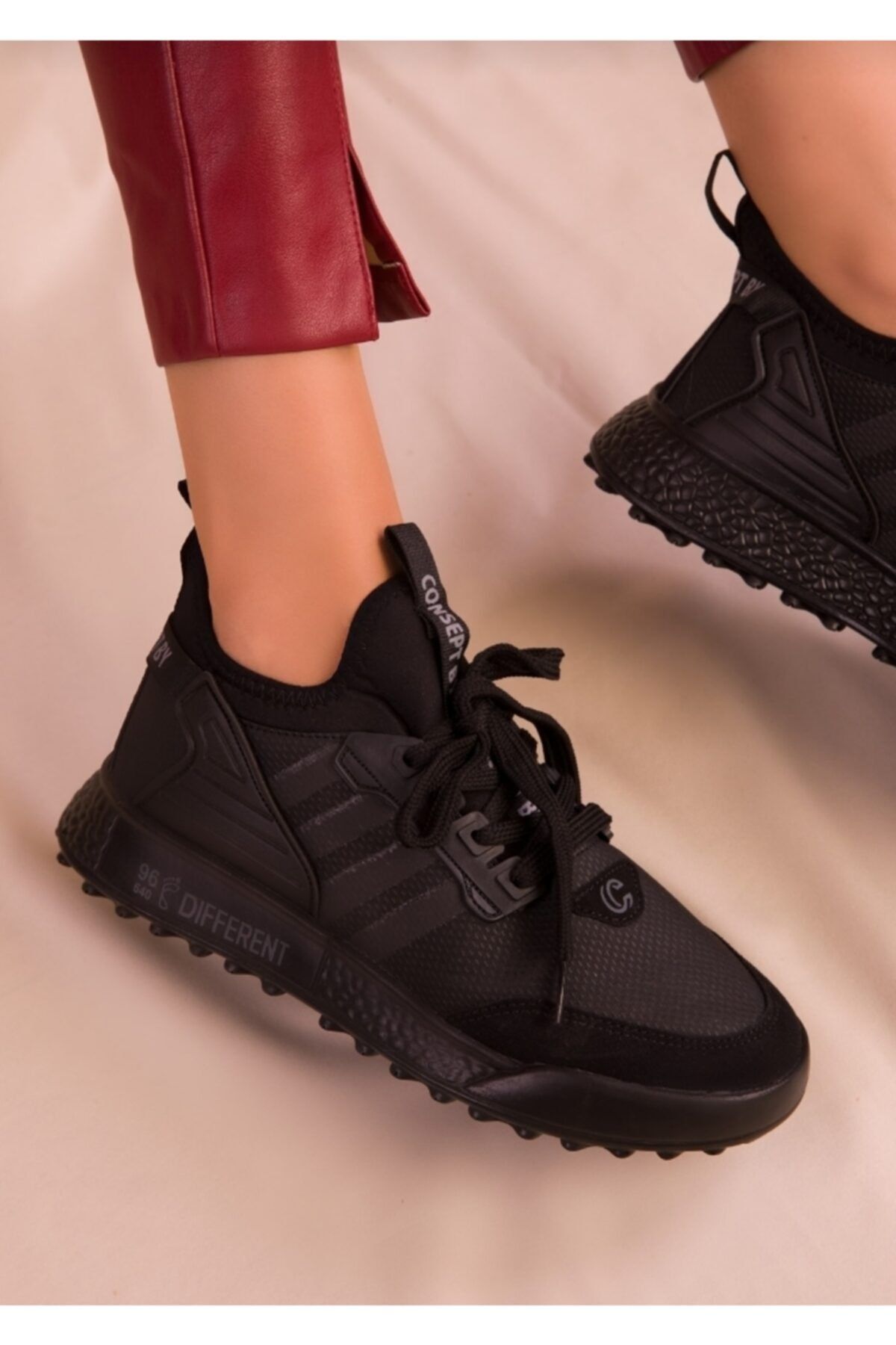 TUGGON Unısex Spor Siyah Tam Ortopedik Triko Cilt Sneaker Ayakkabı