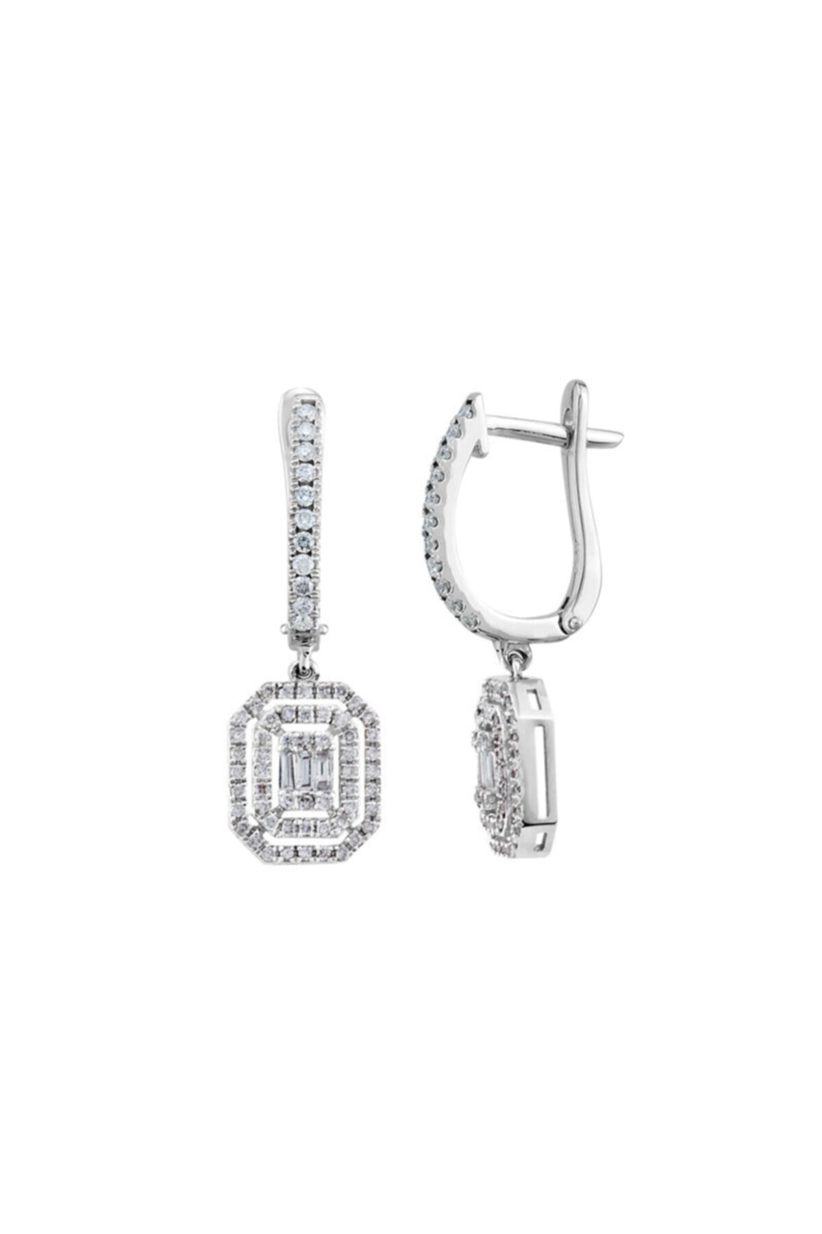 EnginGold Kadın Beyaz 0.64 ct Pırlanta Baget Küpe