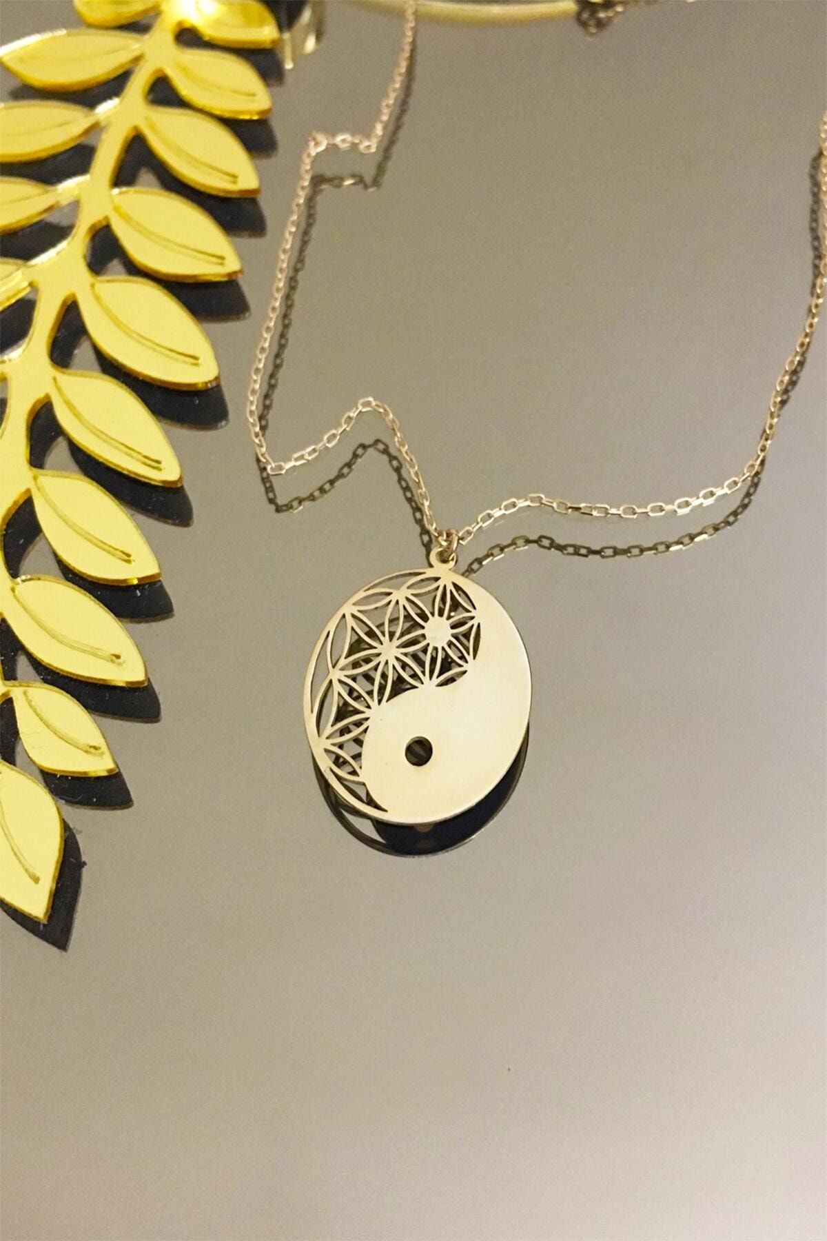 Silver&Silver Kadın Sarı Gümüş Yinyang Yaşam Çiçeği Kolye