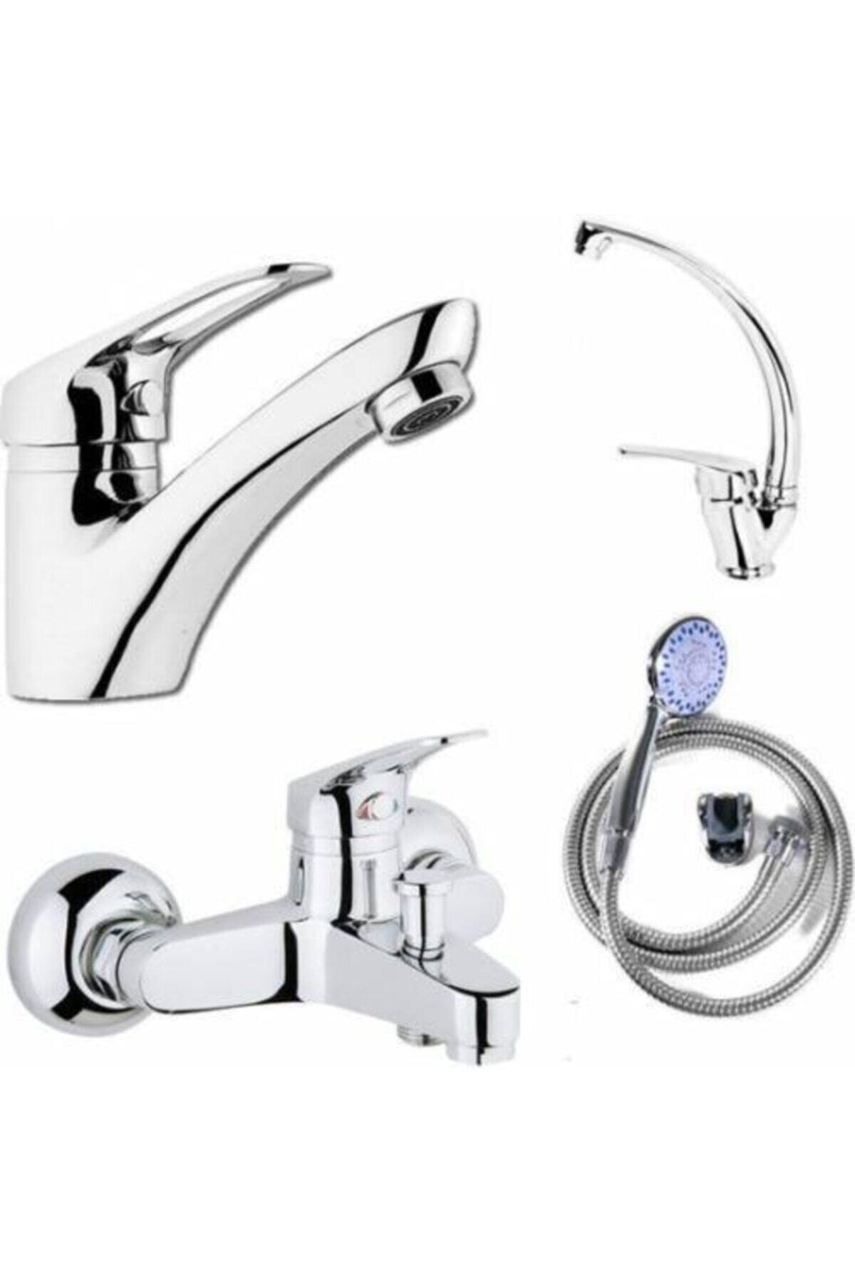 AKTUNA 4 Parça Banyo Sabit Lavabo Mutfak Batarya Seti