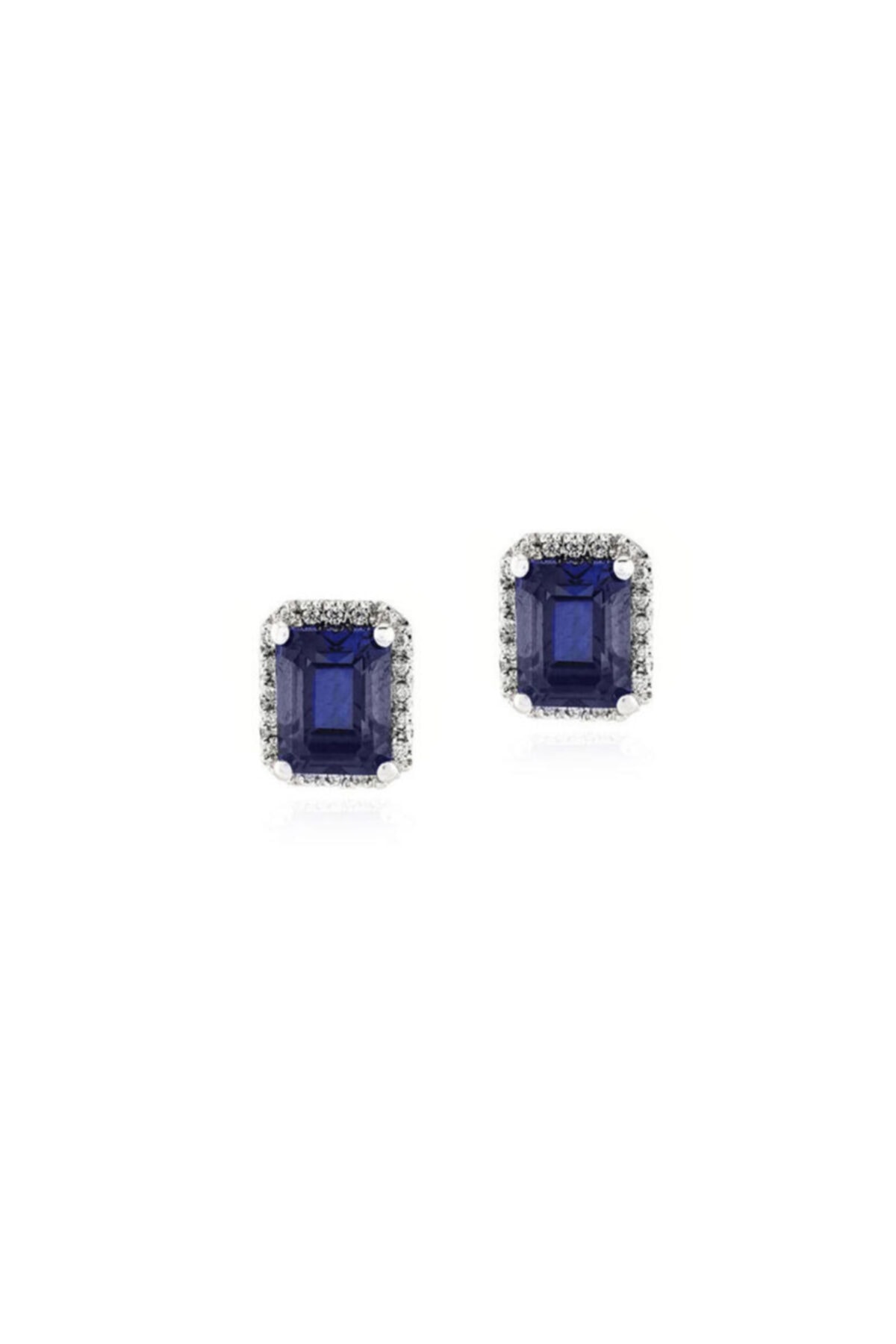 EnginGold Pırlantalı Baget Safir Taşlı Küpe