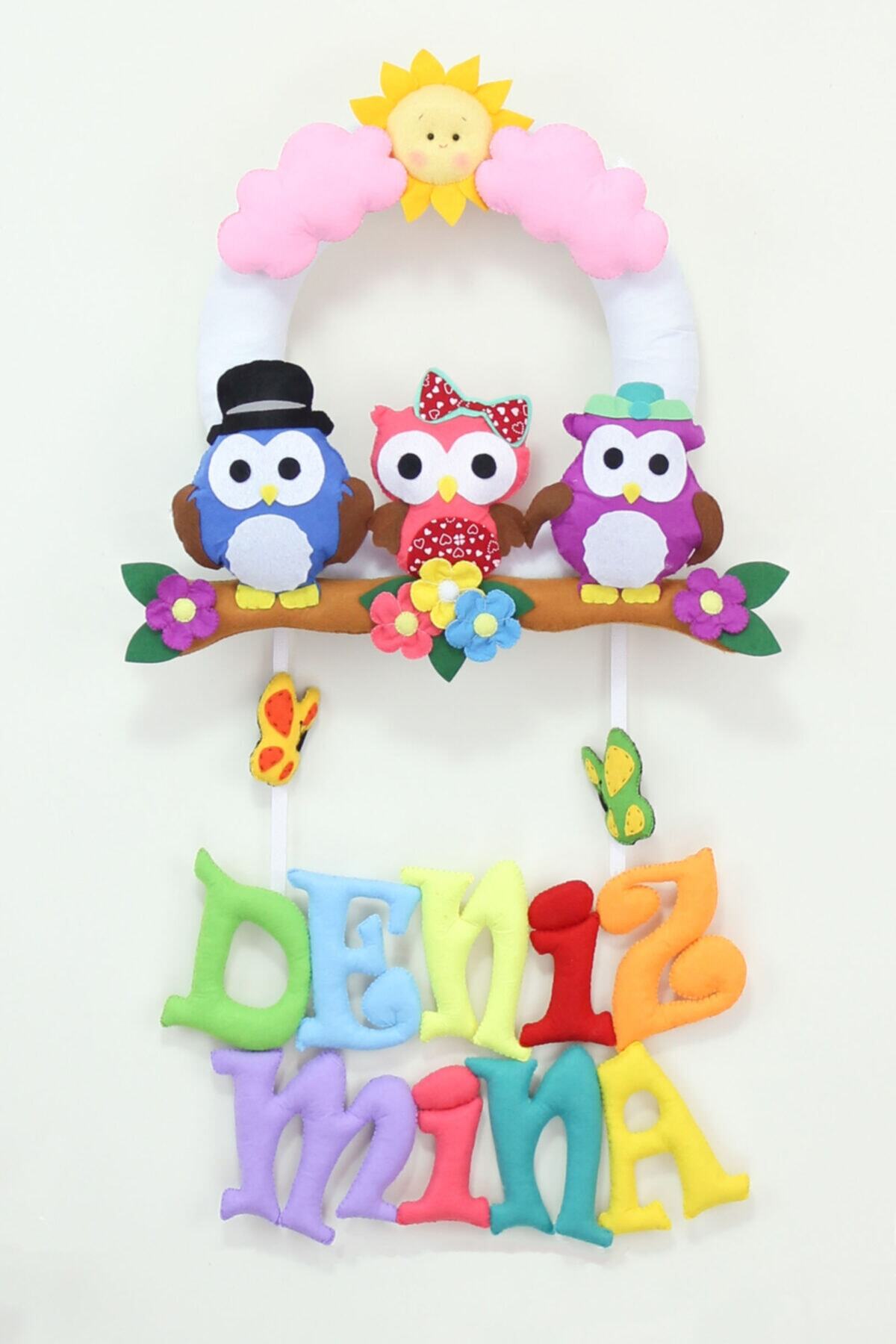 Renkli Hayallerim Deniz Mina Isimli Baykuş Bebek Odası Kapı Süsü