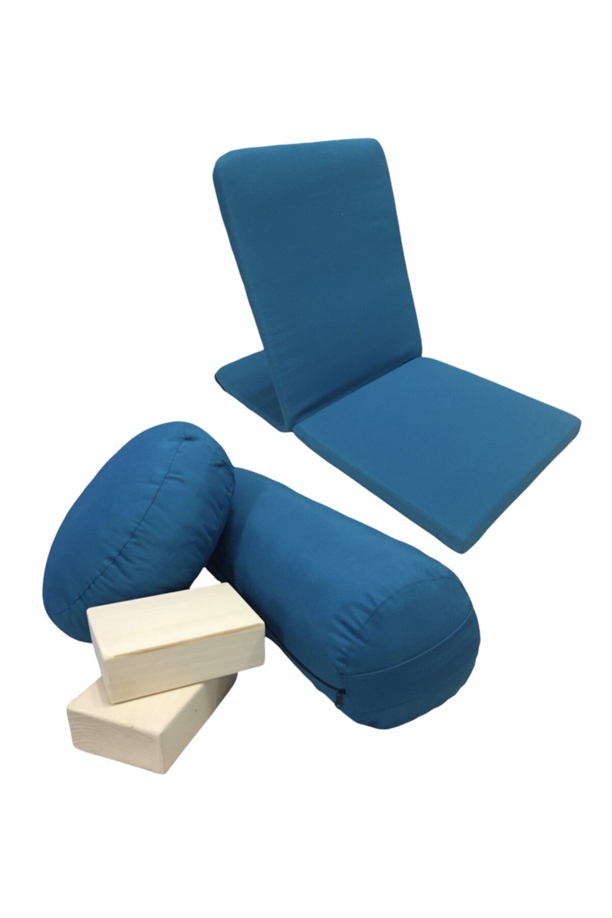 REMEGE Meditasyon Sandalyesi & Bolster Minderi & Meditasyon Minderi & 2 Adet Ahşap Yoga Blok Yoga Beşli Set