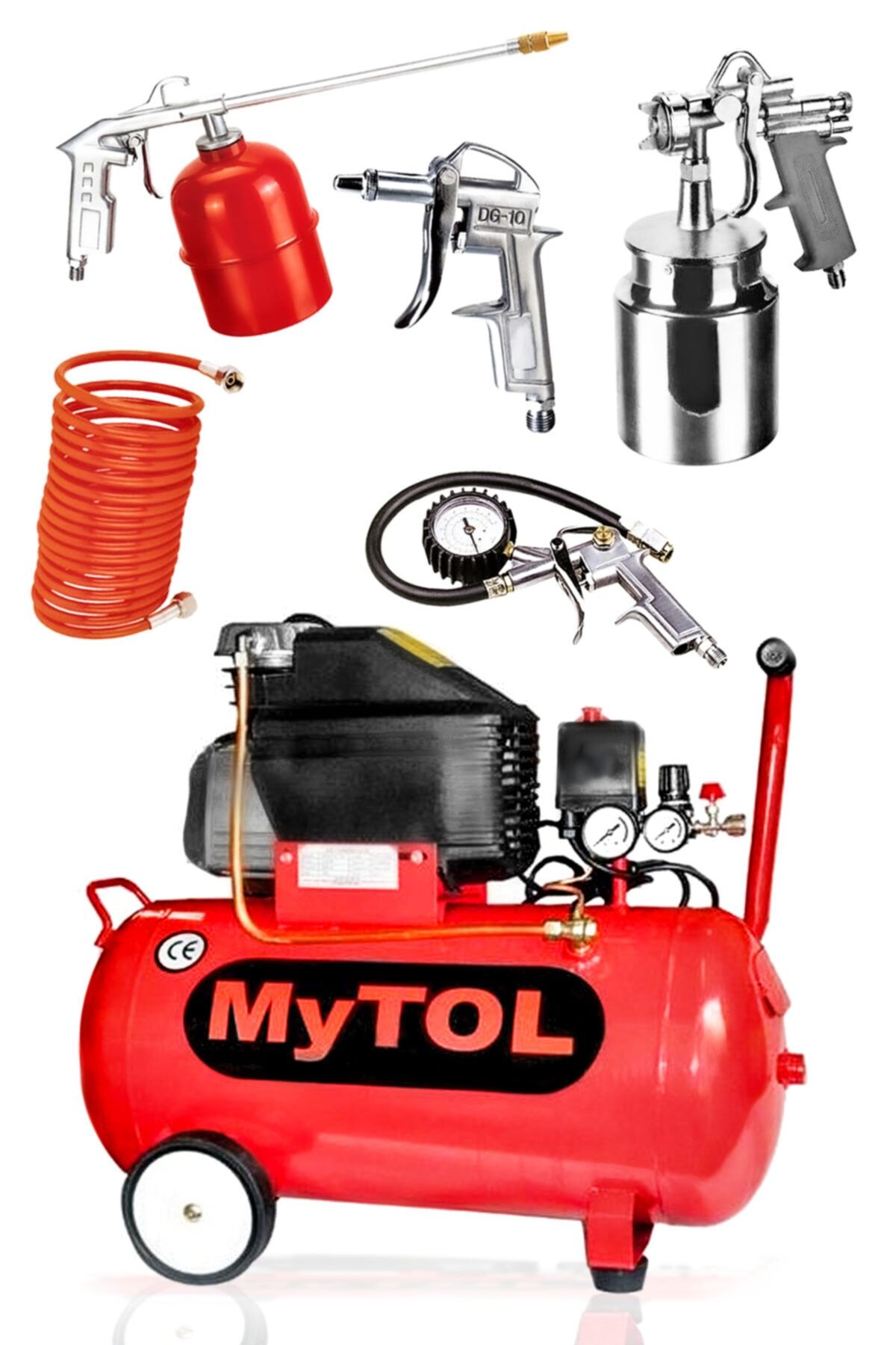 MYTOL Favorisepetim En Çok Tercih Edilen Mytool 50 Lthava Kompresörü Yüksek Kalite 5 Parça Havalı Set