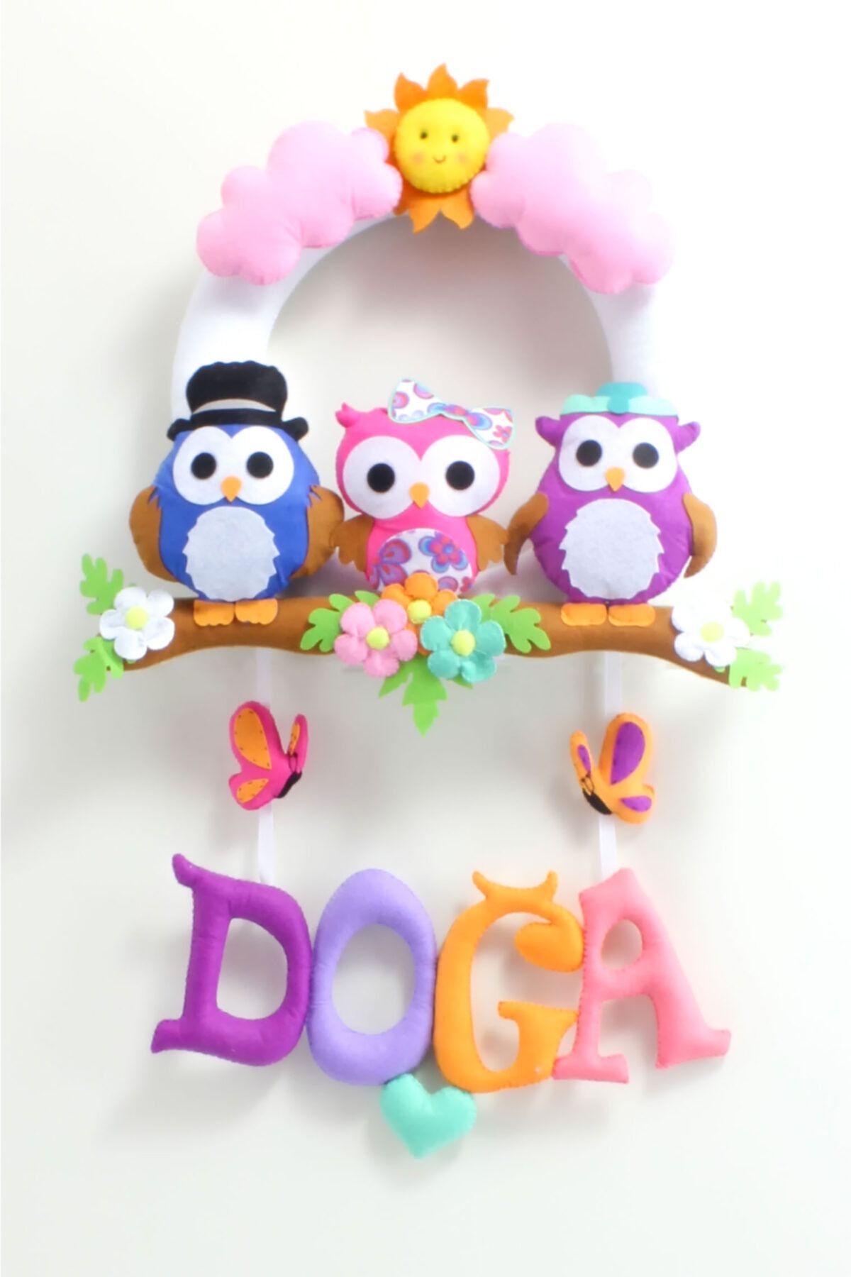 Renkli Hayallerim Doğa Isimli Baykuş Bebek Odası Kapı Süsü