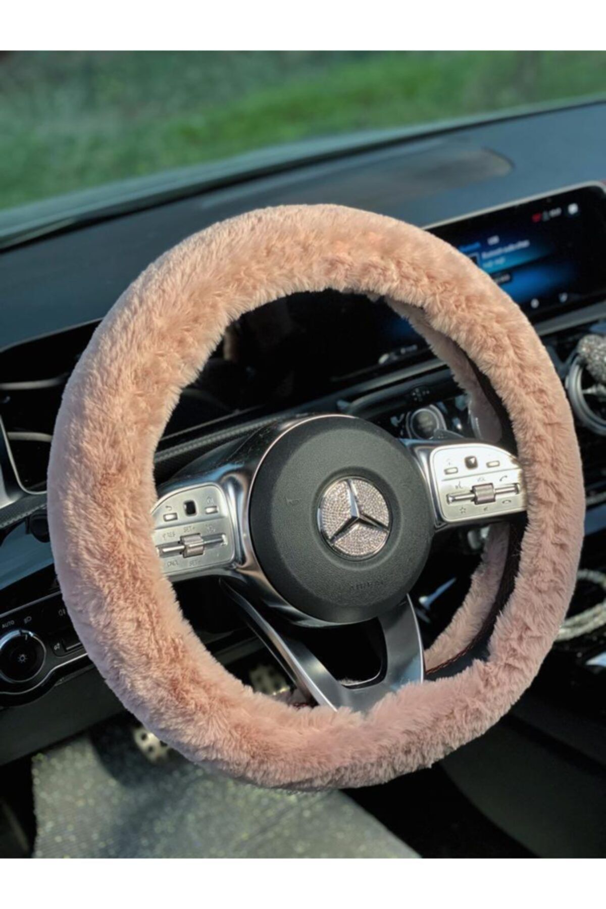 Oto Aksesuarcım Yumuşak Tüylü Peluş Direksiyon Kılıfı 38cm Pudra Pembe