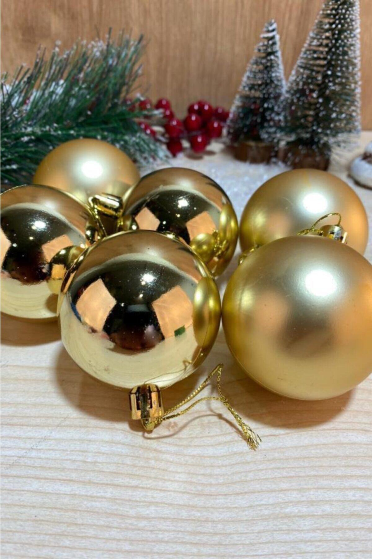 MİMES Yılbaşı Çam Ağacı Süsü Cici Top 6 cm 6 Lı Gold