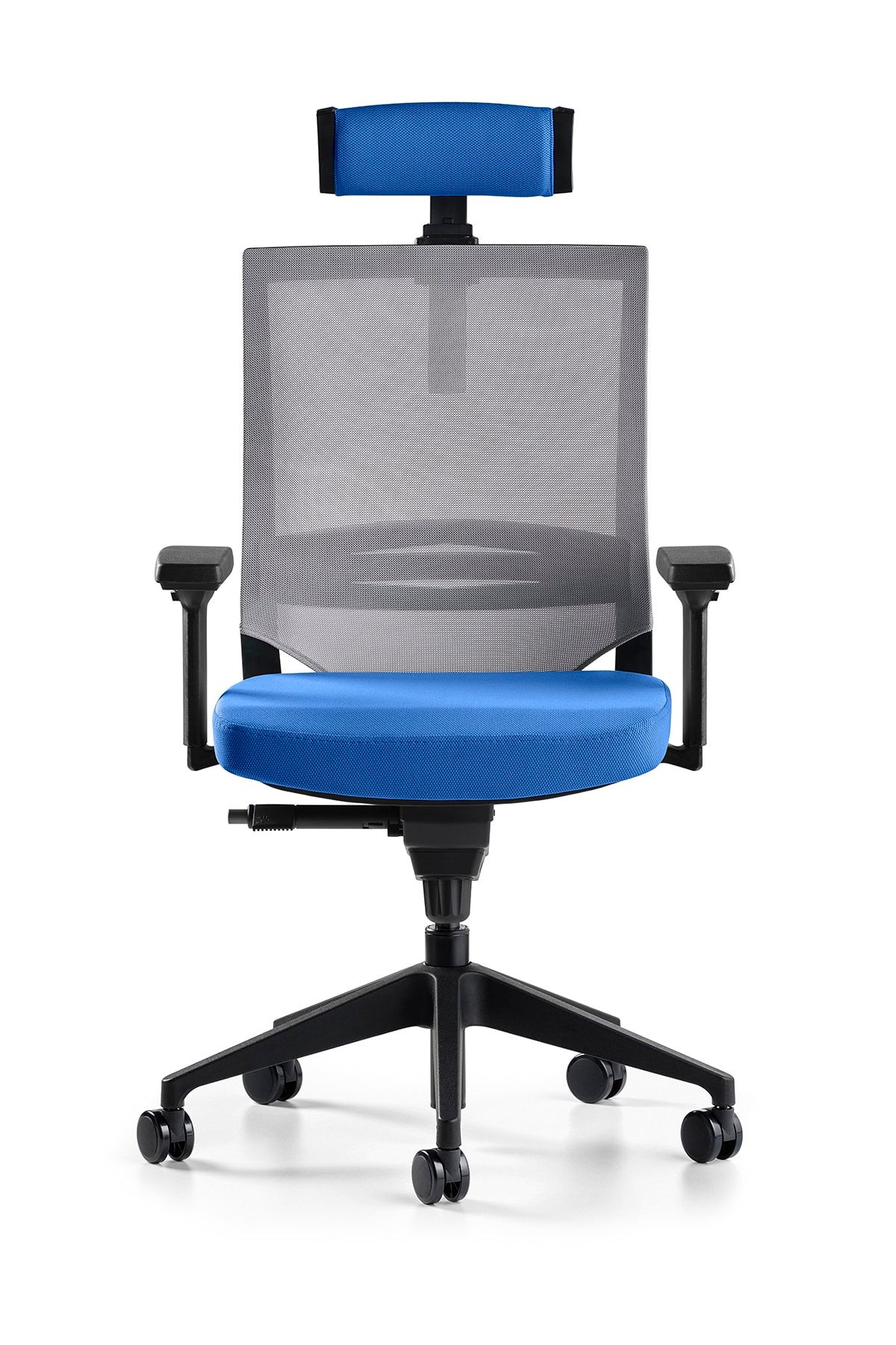 Bürotime Cozy Başlıklı Çalışma Koltuğu - 3d Kol - Plastik Ayak - Mavi/gri