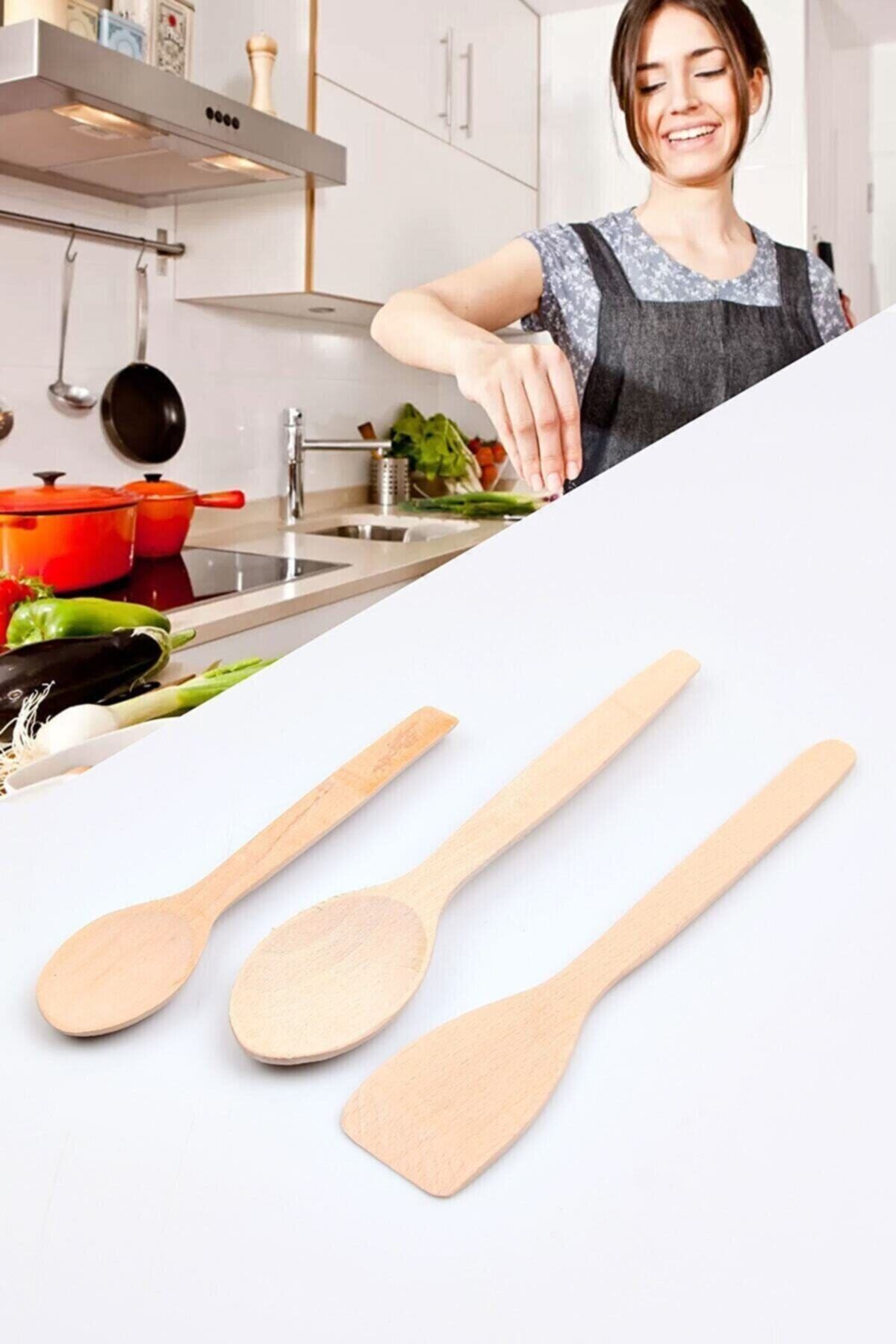 Ensezon Ahşap Kaşık Ve Spatula Seti 3 Parça