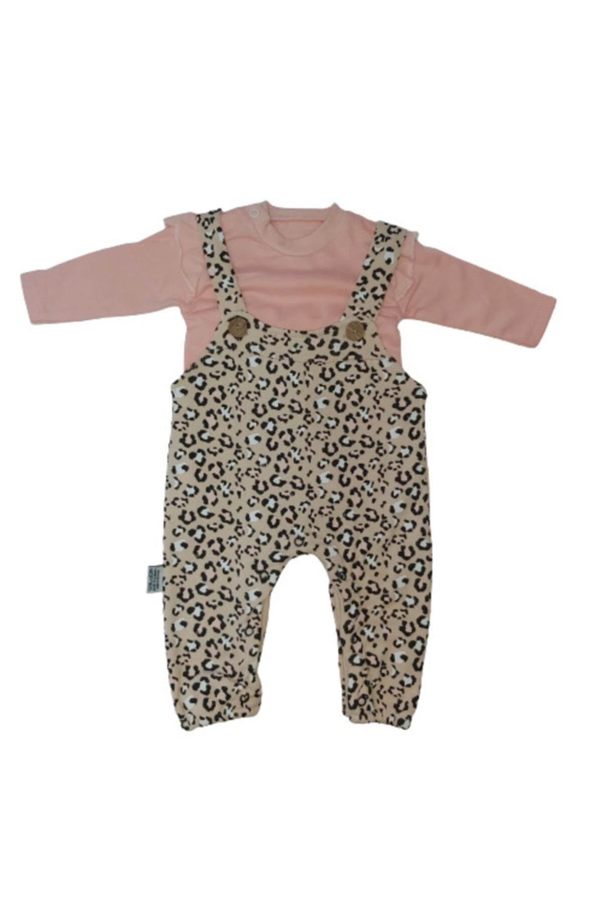 Tunngoo Kız Bebek Leopar Desenli Salopet Toz Pembe 3-6-9-12-18 Ay