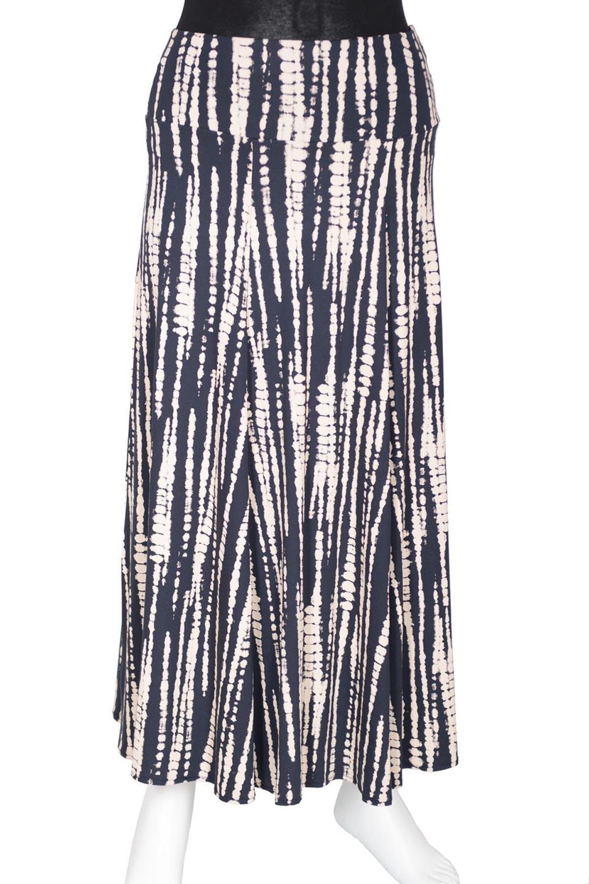 Barem Korsajlı Parçalı Desenli Lacivert Etek