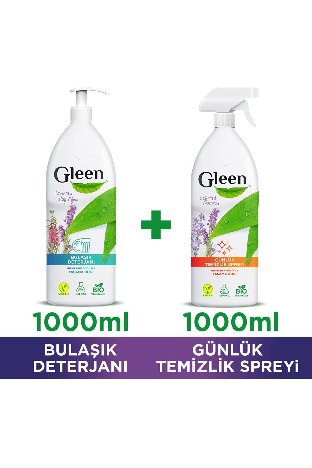 Gleen Lavanta & Çay Ağacı Bulaşık Deterjanı Ve Lavanta&geranium Sprey Yüzey Temizleyici Paketi 2'li