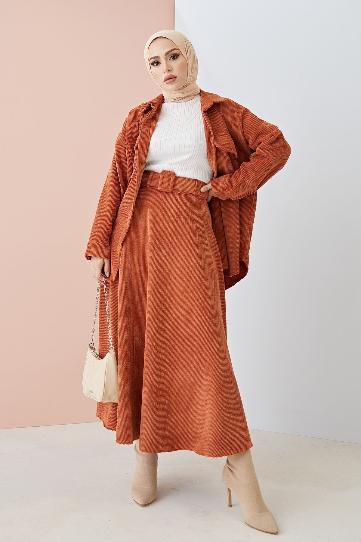 Naknaku Kemerli Kloş Etek-kiremit