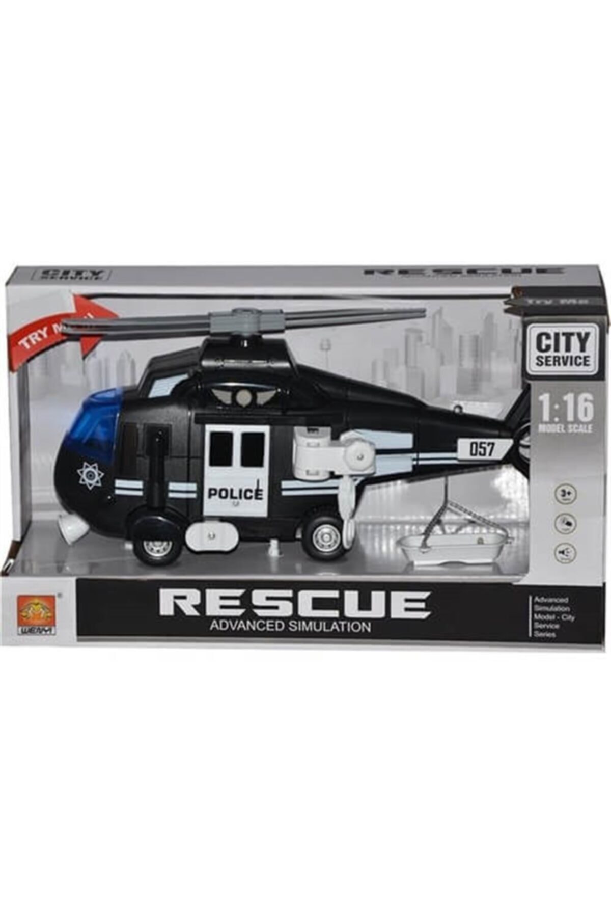 Wenyi Büyük Boy Sesli Işıklı Helikopter Siyah