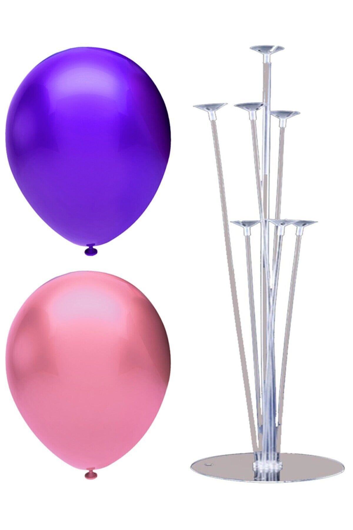 BAL10 DÜNYASI 7 Çubuklu Balon Standı + 100 Adet Balon ( Mor - Pembe )