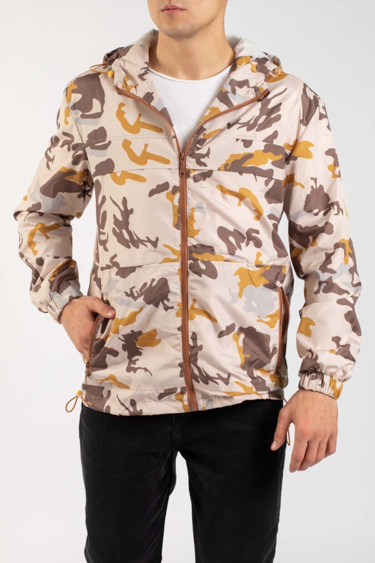 Jenalli Erkek Içi Astarlı Kapüşonlu Kamuflaj Rüzgarlık Yağmurluk Mevsimlik