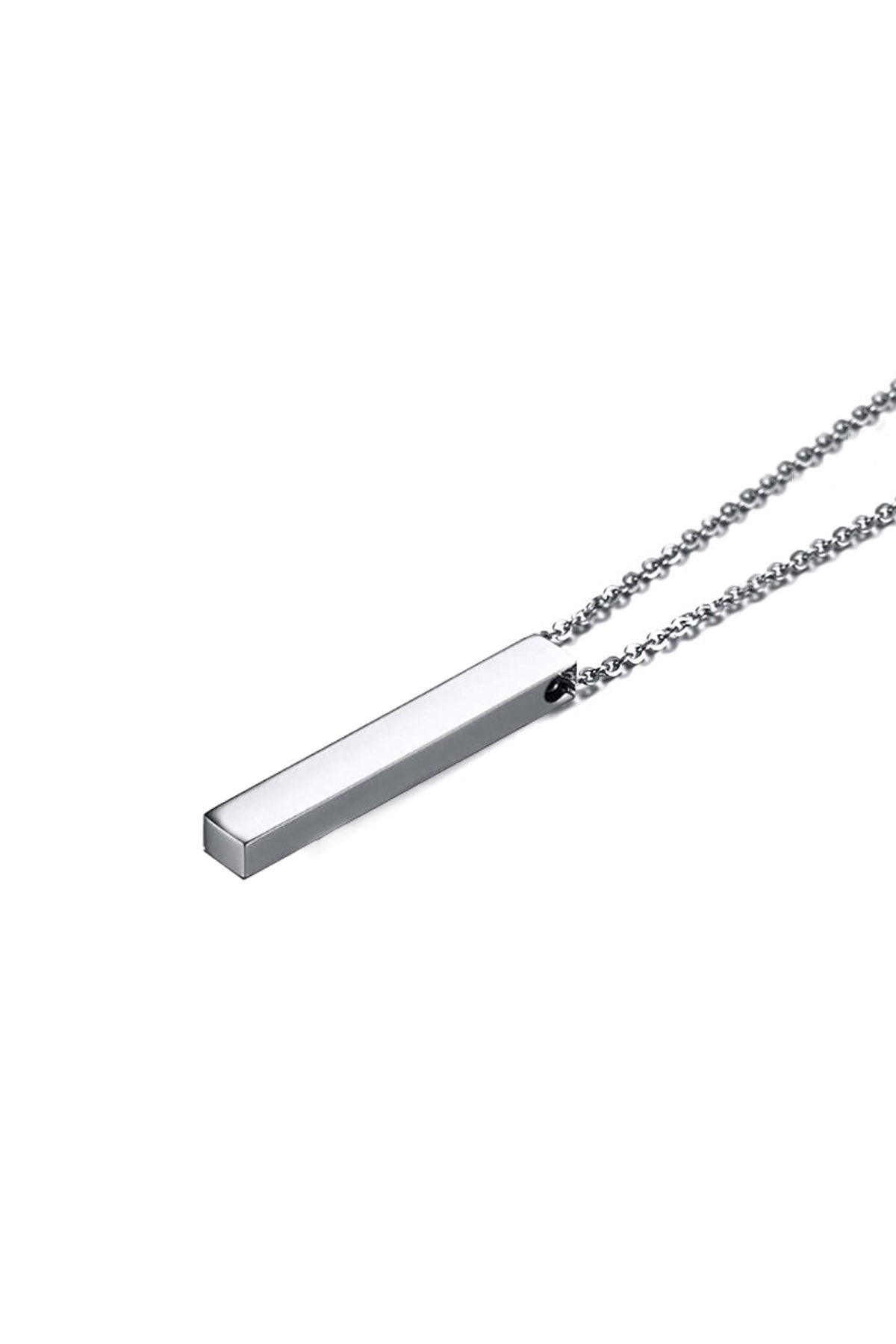 Chavin 55 Cm. Uzun Bar Dikdörtgen Çelik Kadın Erkek Kolye Ep42by