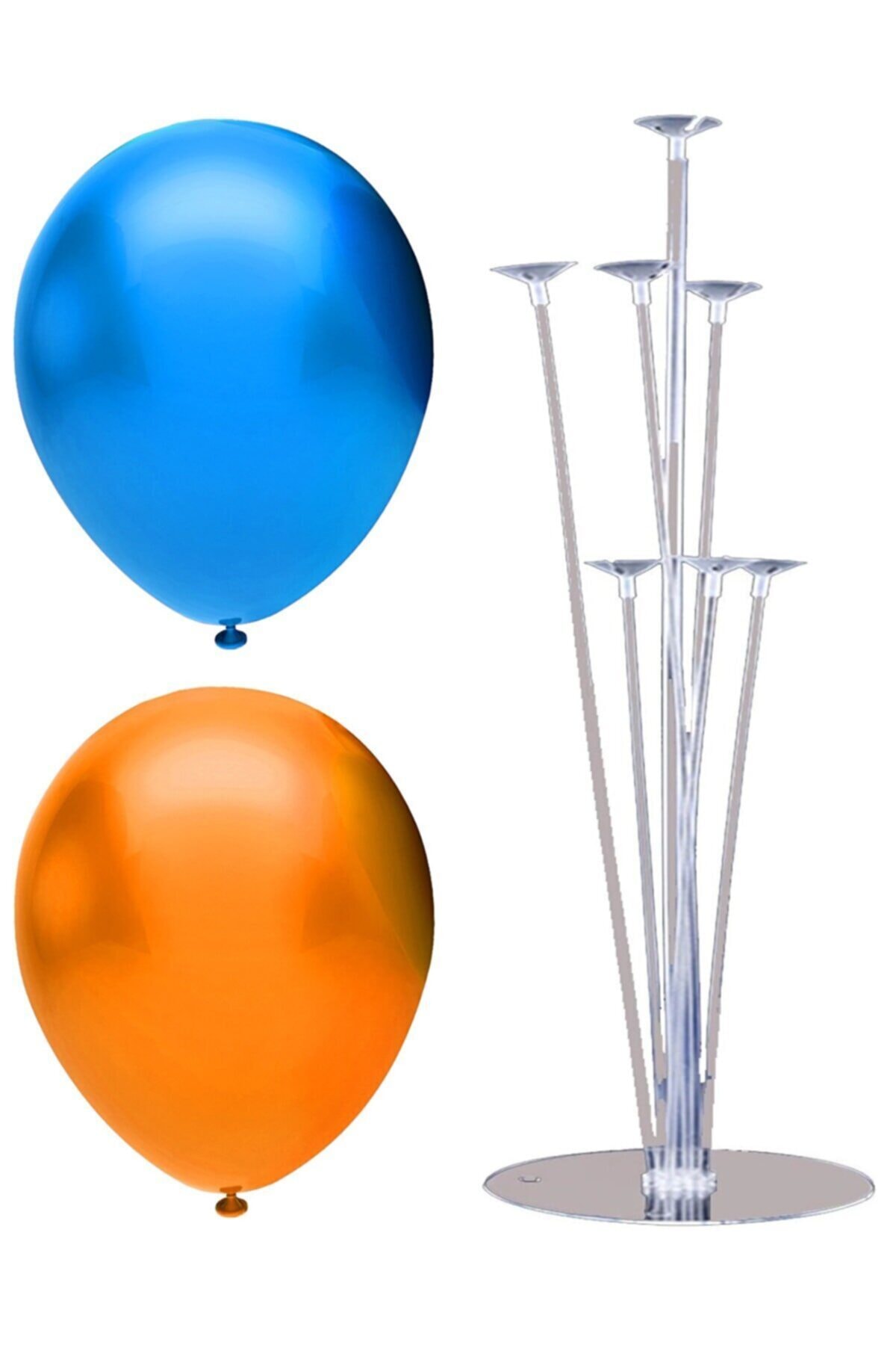 BAL10 DÜNYASI 7 Çubuklu Balon Standı + 100 Adet Balon ( Turuncu, Koyu Mavi )