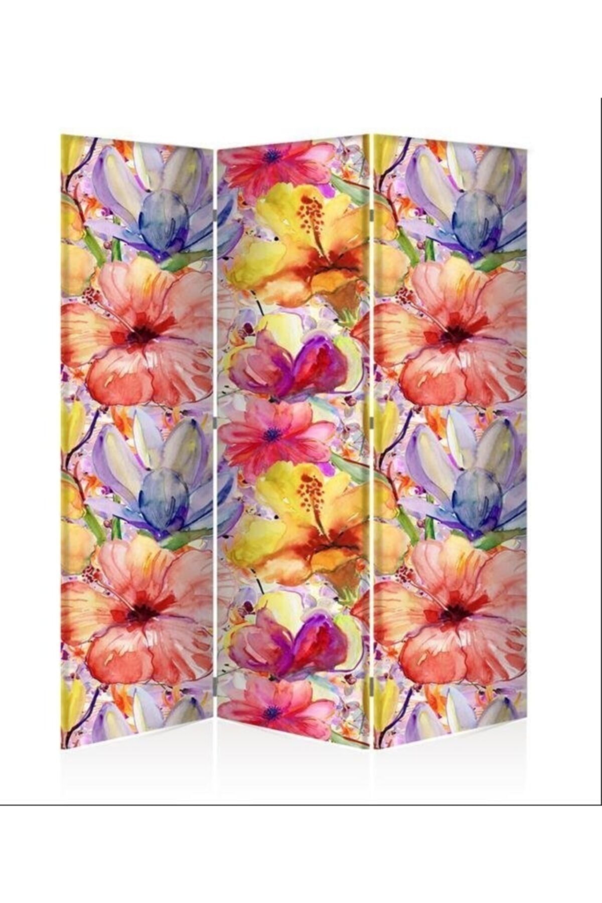 DECOBRITISH Sıadeko Çiçekler 3 Kanat Kanvas Paravan 123x182 cm