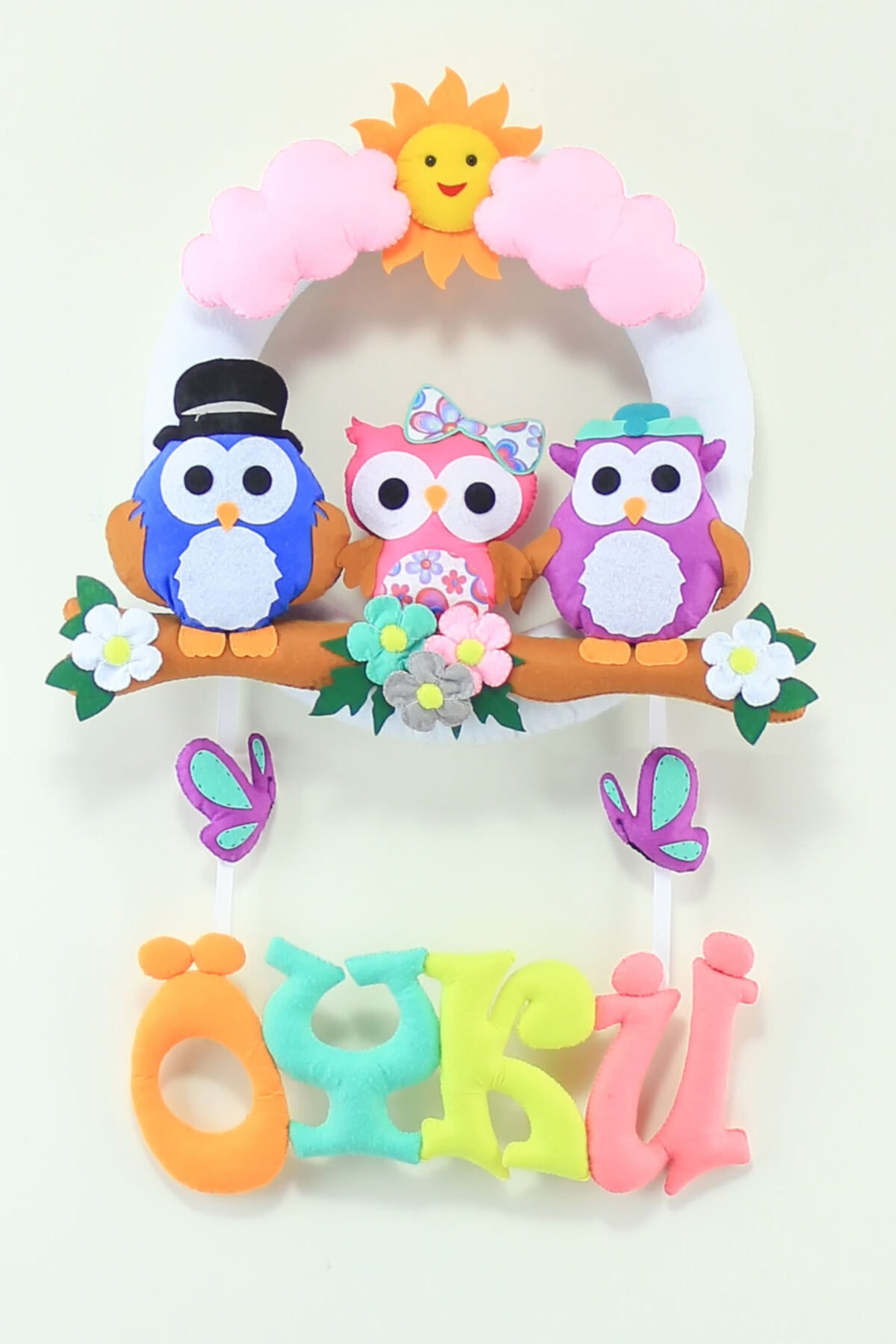 Renkli Hayallerim Öykü Isimli Baykuş Bebek Odası Kapı Süsü