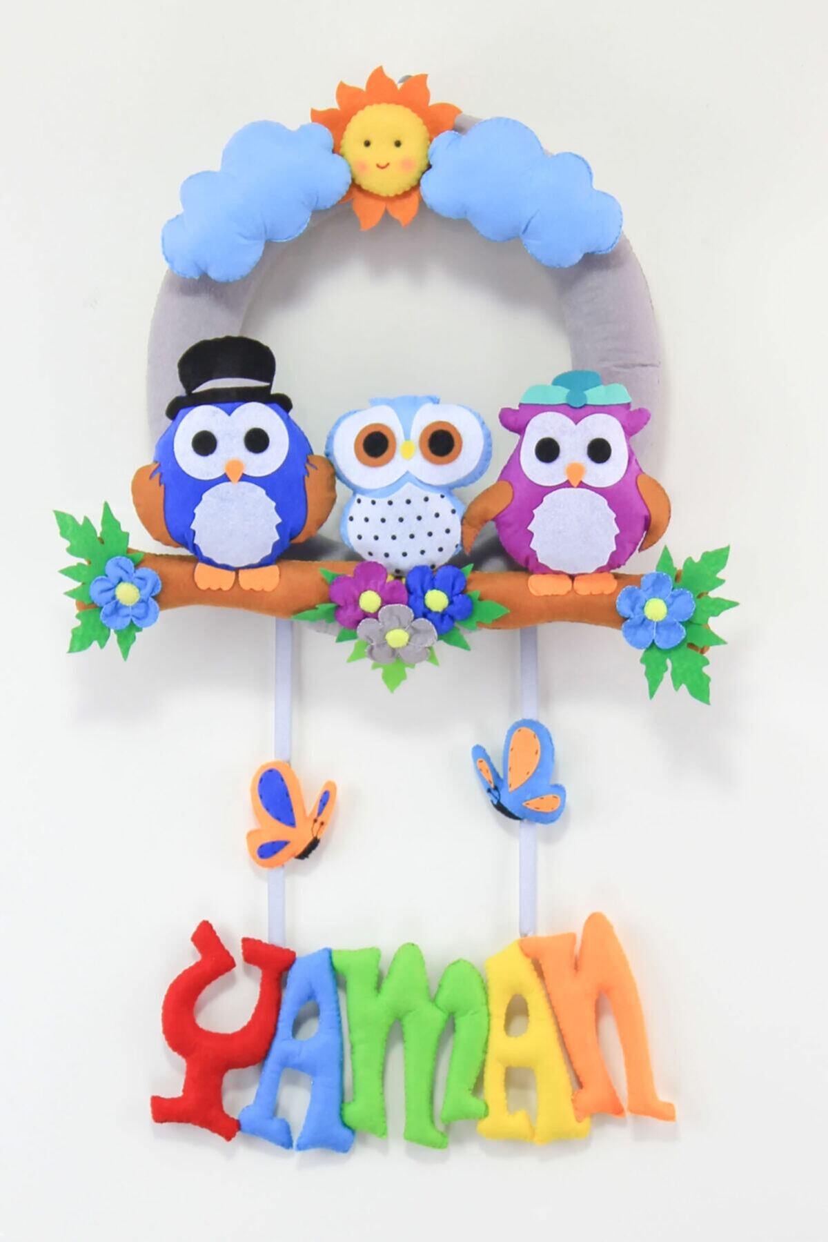 Renkli Hayallerim Yaman Isimli Baykuş Bebek Odası Kapı Süsü