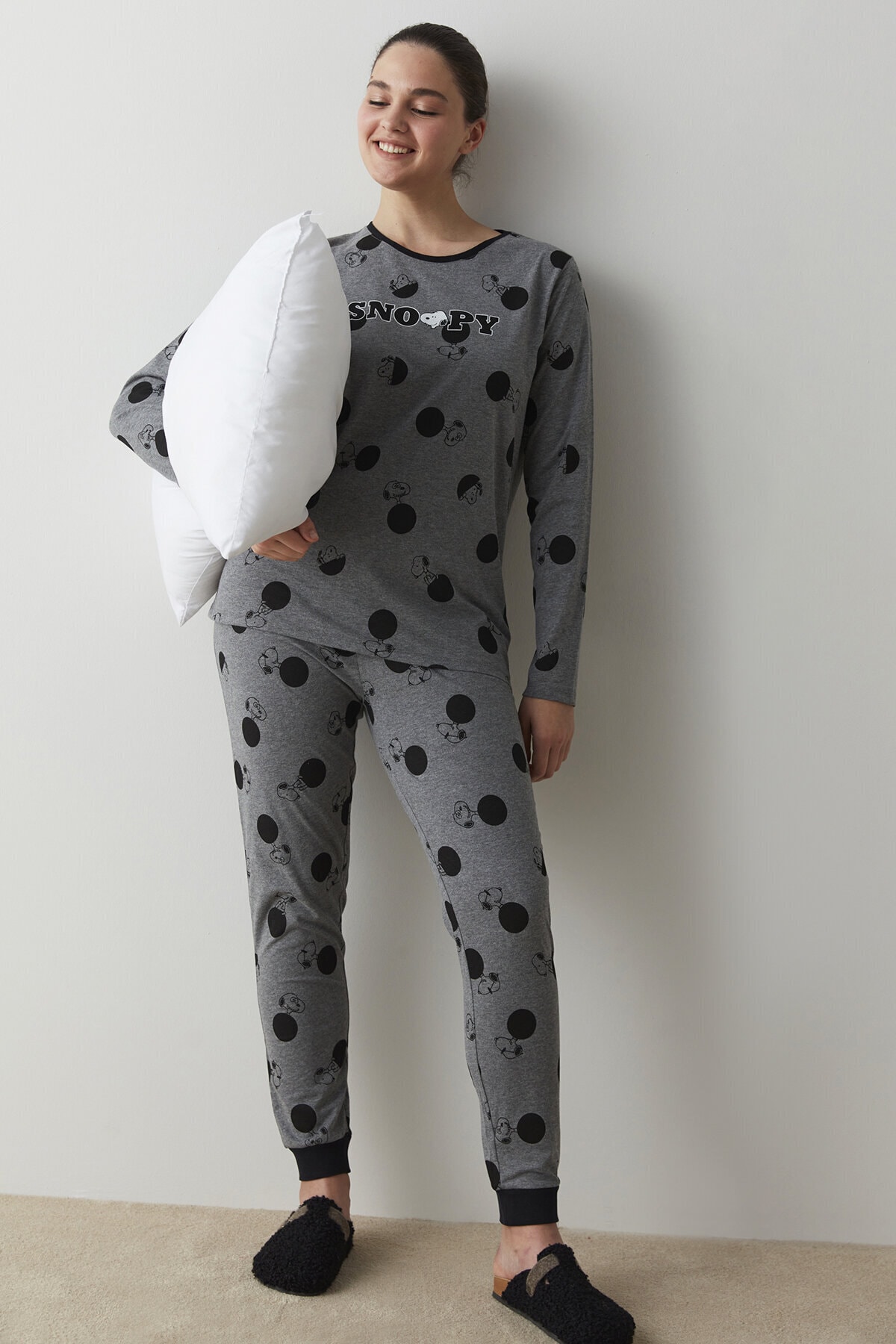 Penti Gri Melanj Dots Snoopy Pantolon Takımı