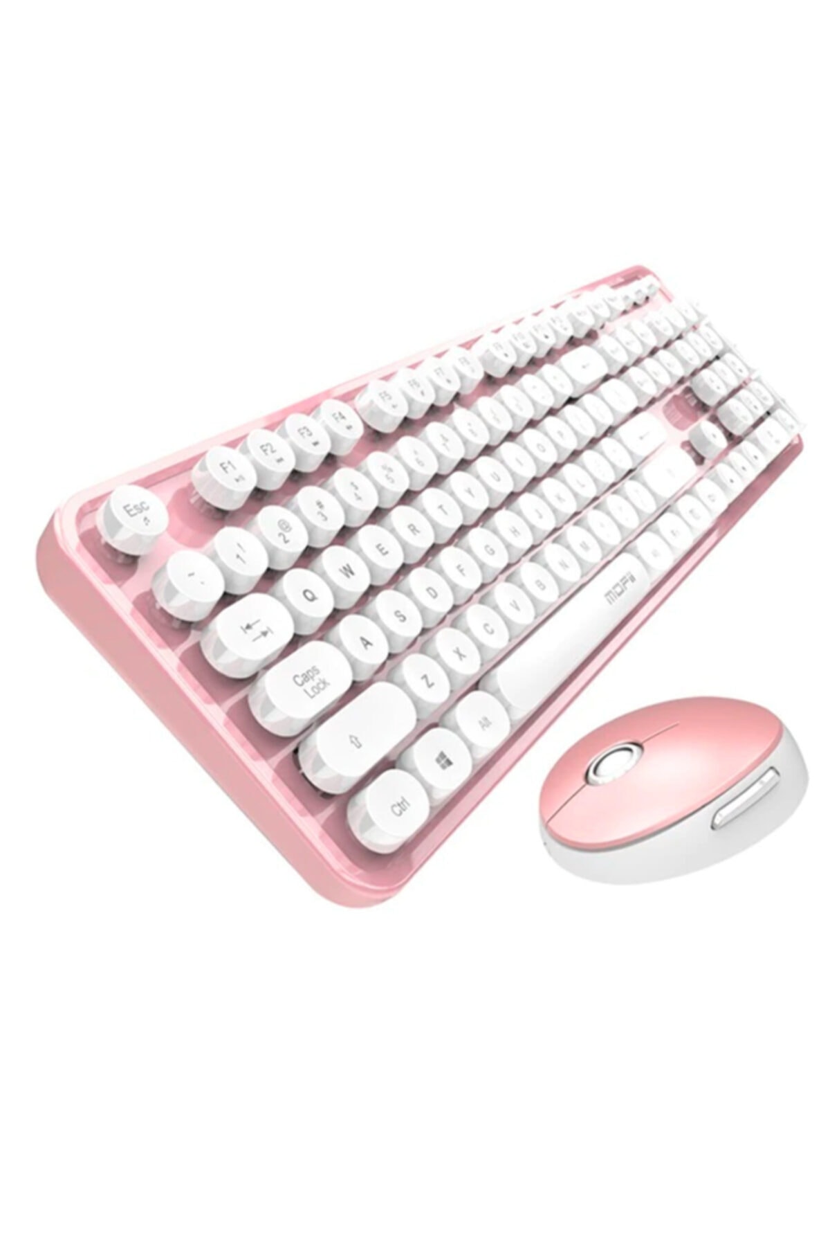 yakuppolt Daktilo Tipi Retro Kablosuz Klavye Mouse Seti Uzun Şarj Tak Çalıştır-pembe