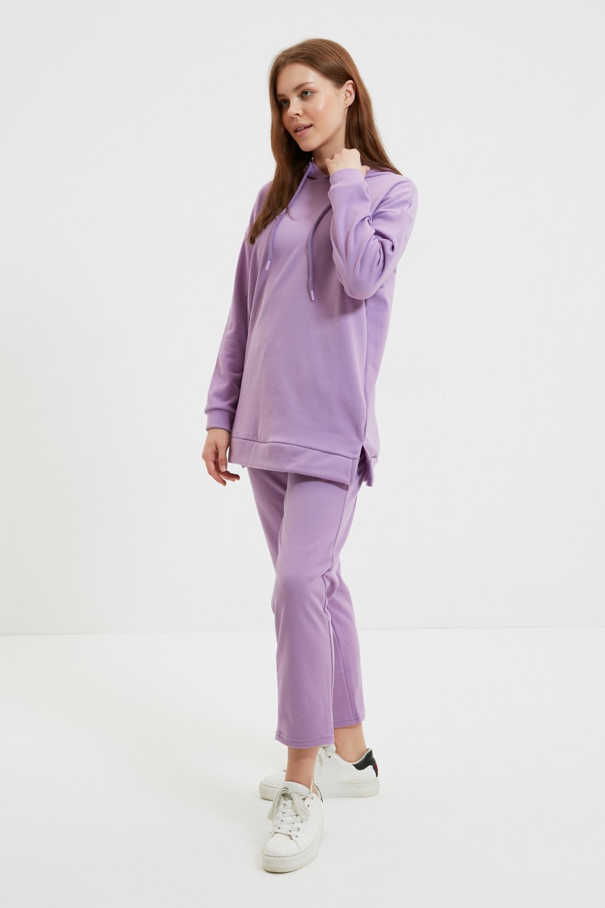 Trendyol Modest Mor Basic Kapüşonlu Örme Eşofman Takımı TCTAW22EN0014