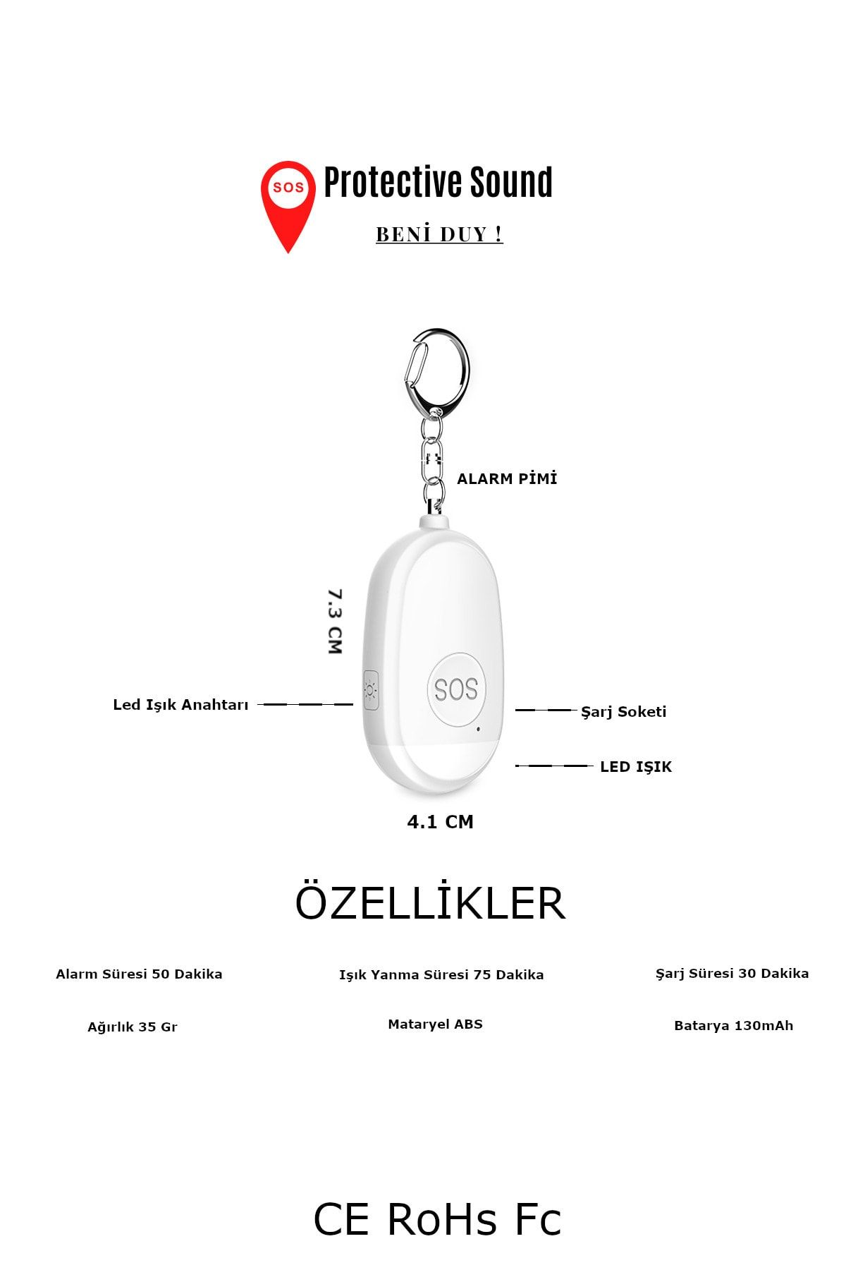 Protective Sound Ps-100b Kişisel Güvenlik Alarmı Şarjlı