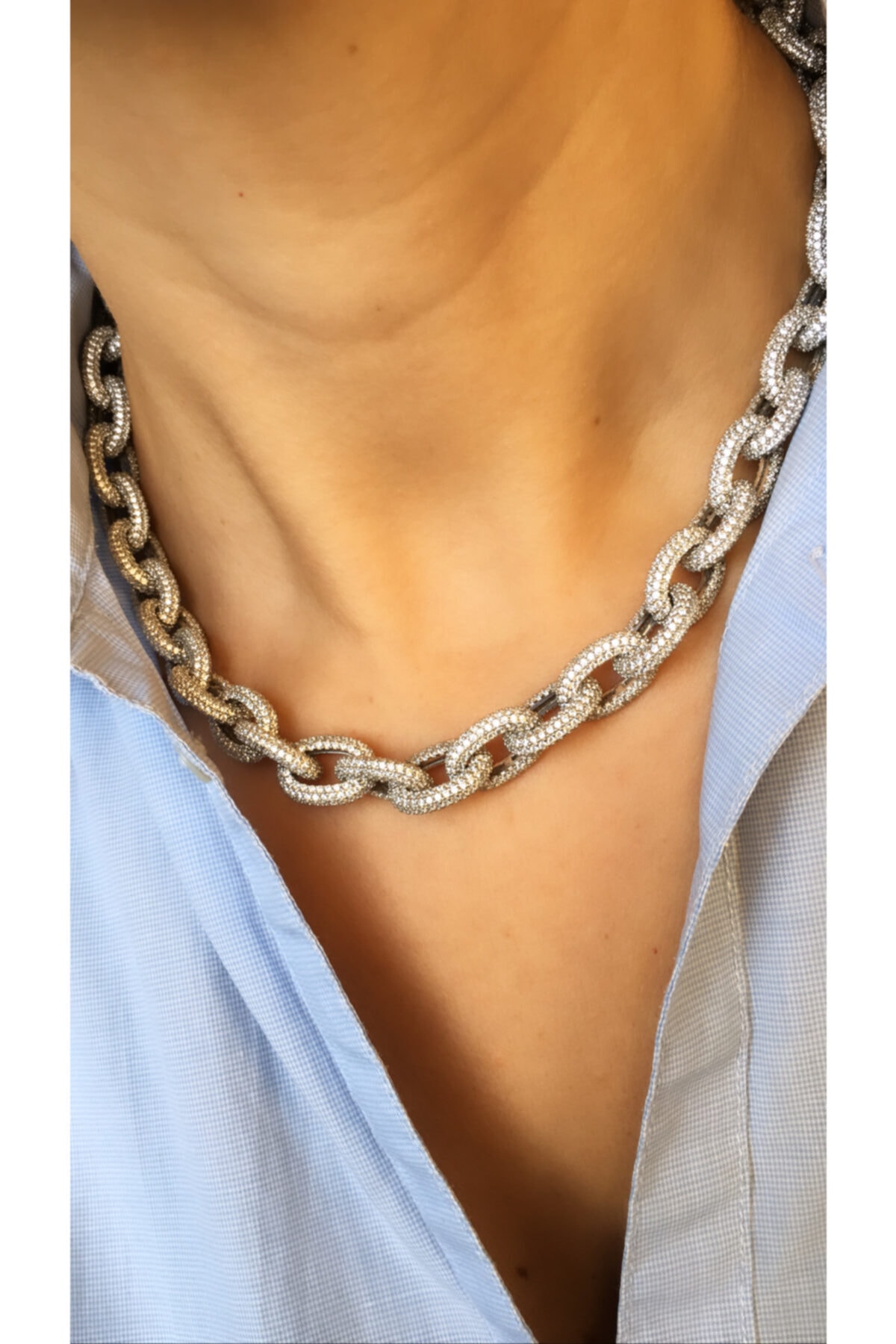 Collection by Duygu Şahin Kalın Zincir Taşlı Silver Gümüş Choker