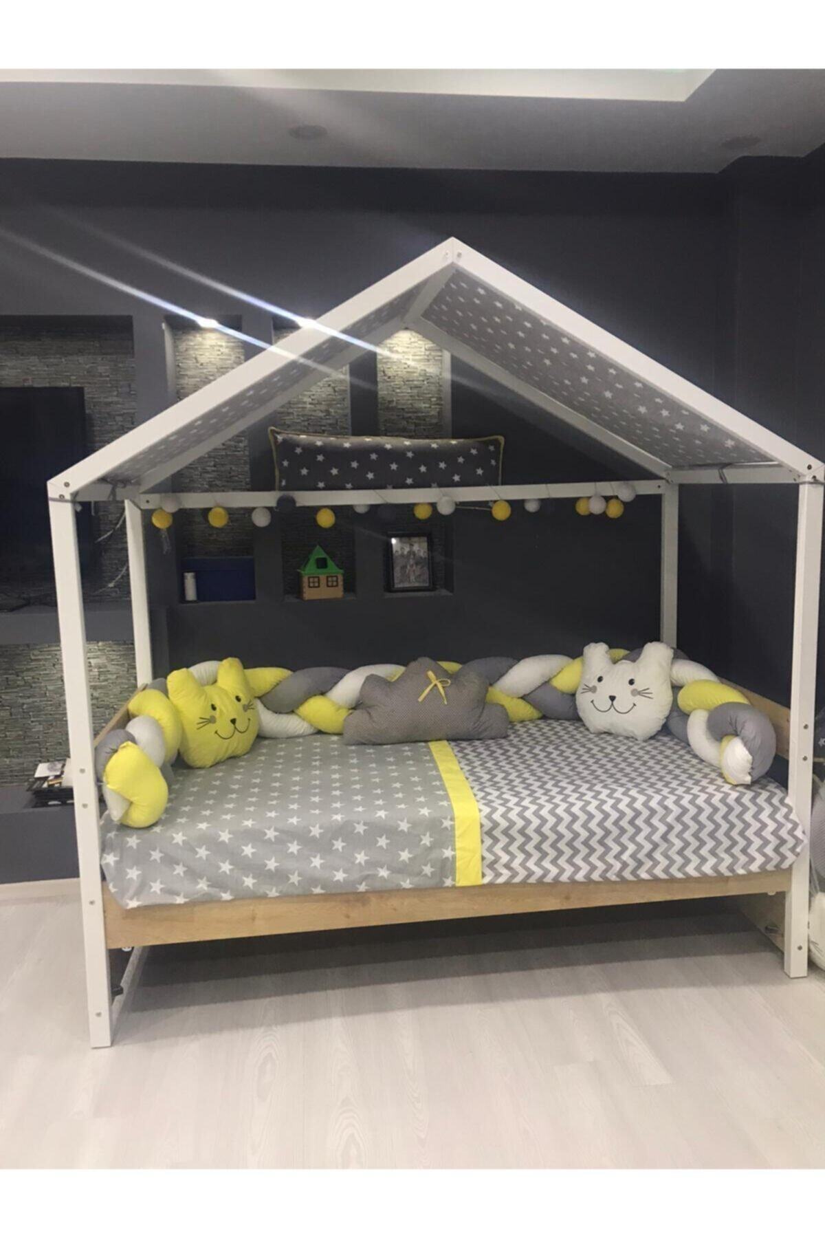 Mini Baby 3'lü Örgülü Sarı Montessori Bebek Çocuk Uyku Seti 90x190