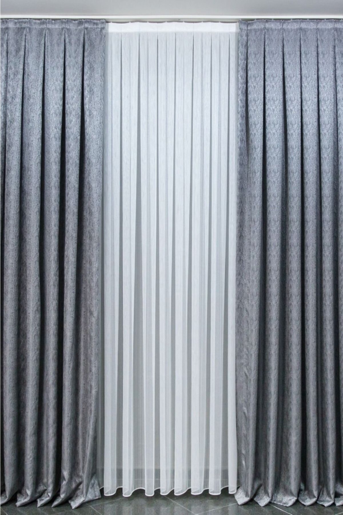 Lisa Home Gri Renk Inci Model Sık Pileli Fon Perde 80x250