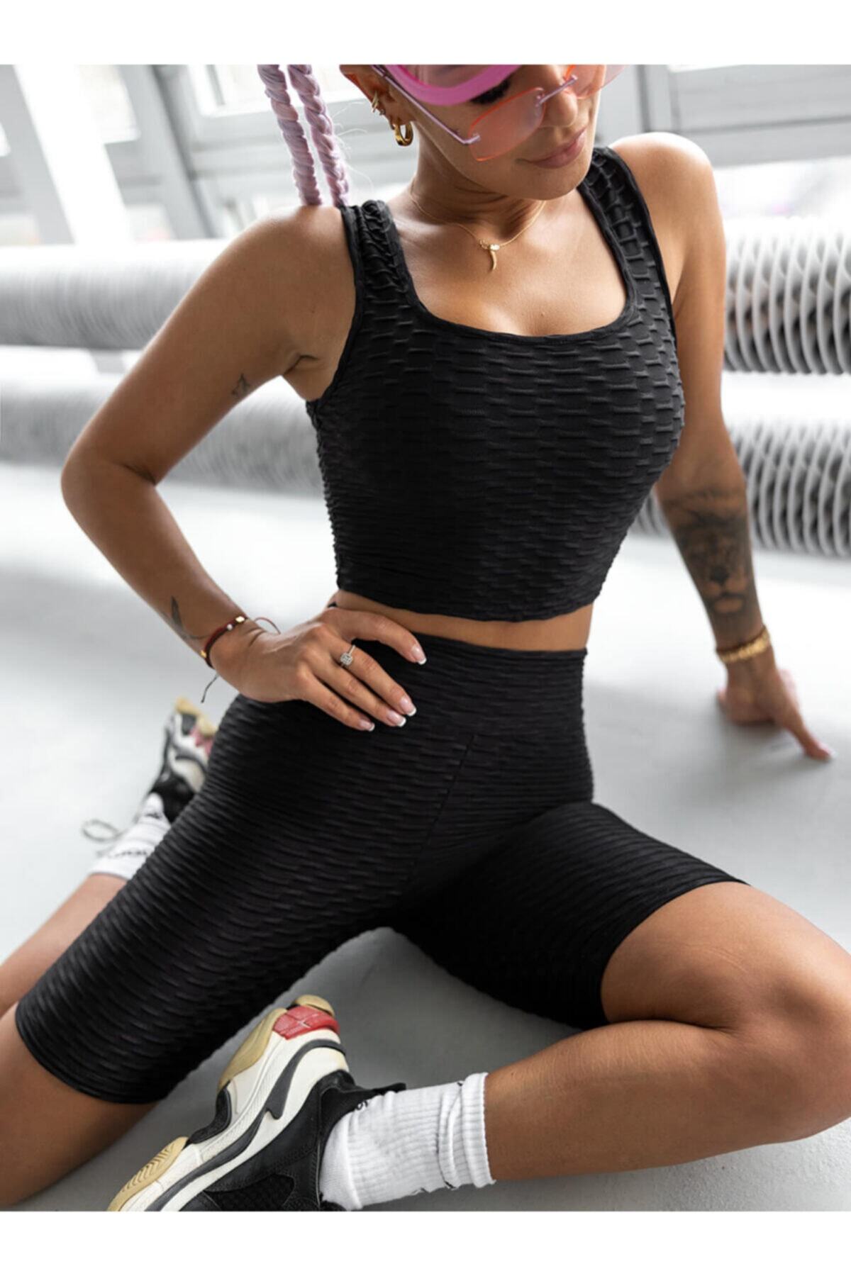 Timbre Siyah Brezilya Spor Crop Top