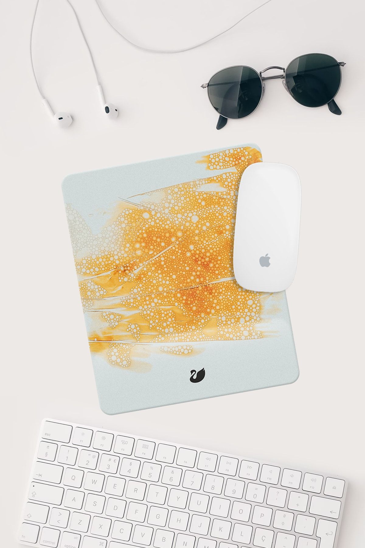 Kinder Garden Turuncu Beyaz Desenli Bilek Destekli Dikdörtgen Mouse Pad Mouse Altlığı