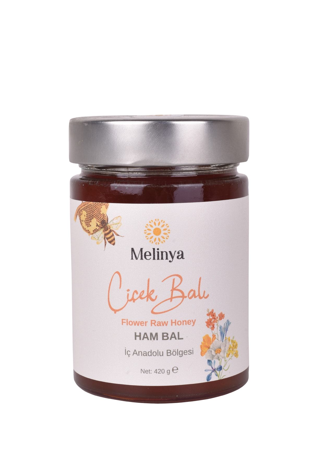Melinya Hakiki Doğal Gerçek Ham Çiçek Balı 420 gr Cam Kavanoz