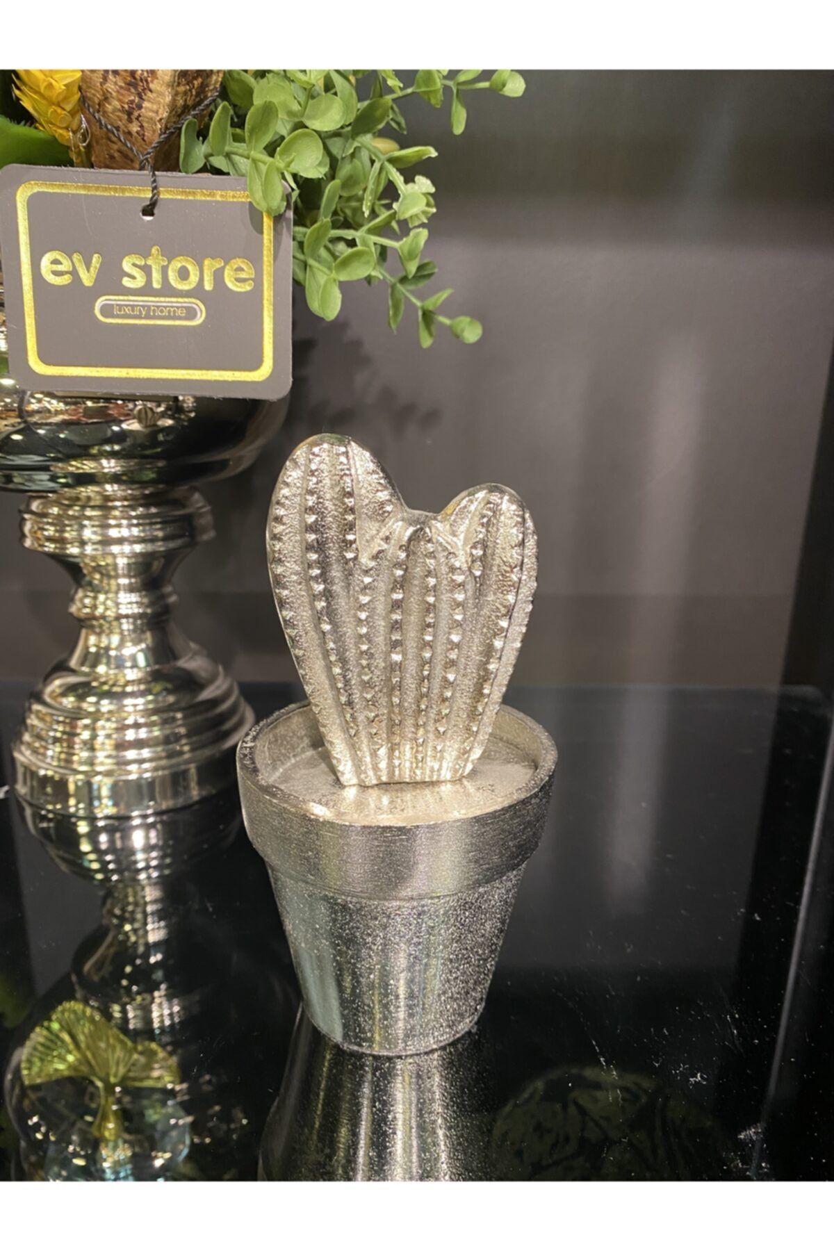 Lucky Art Gümüş Saksılı Kaktus Dekor 14 Cm