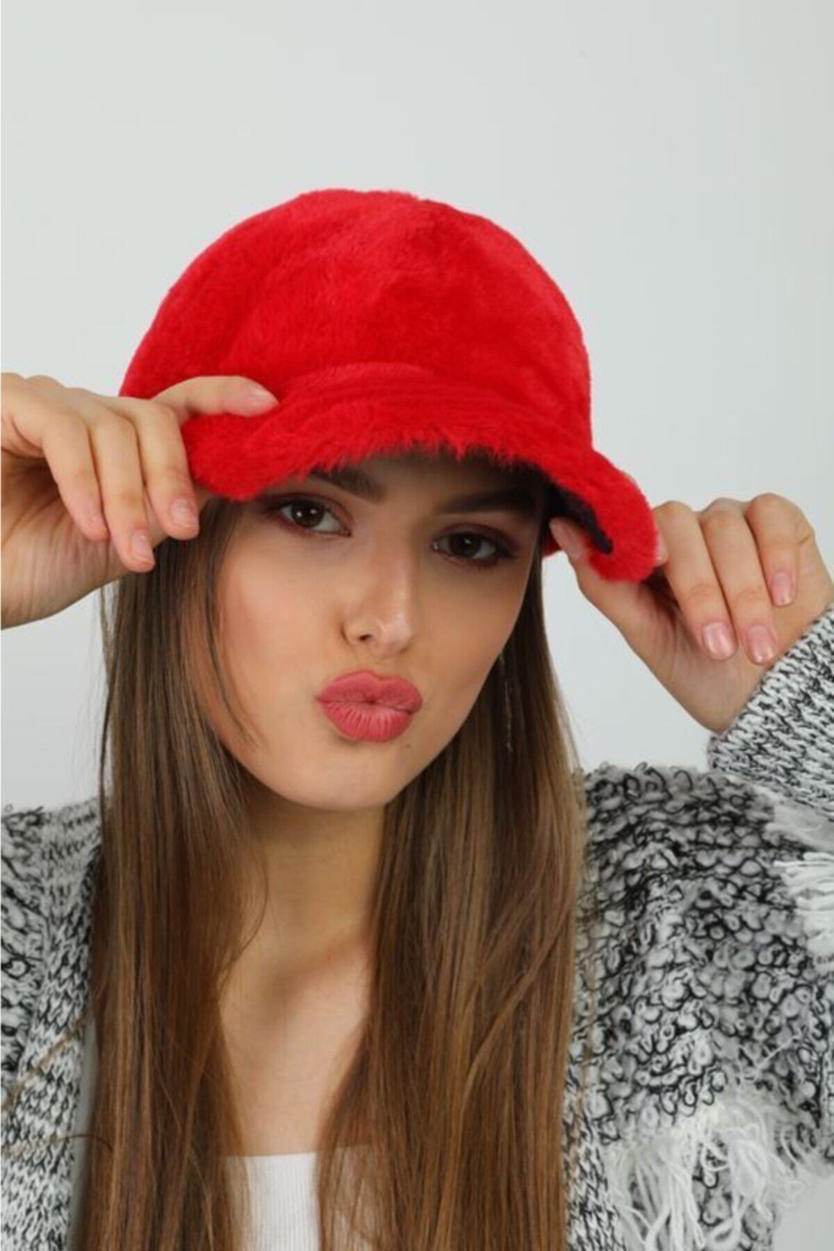 YLondon 13590 Kırmızı Peluş Kep