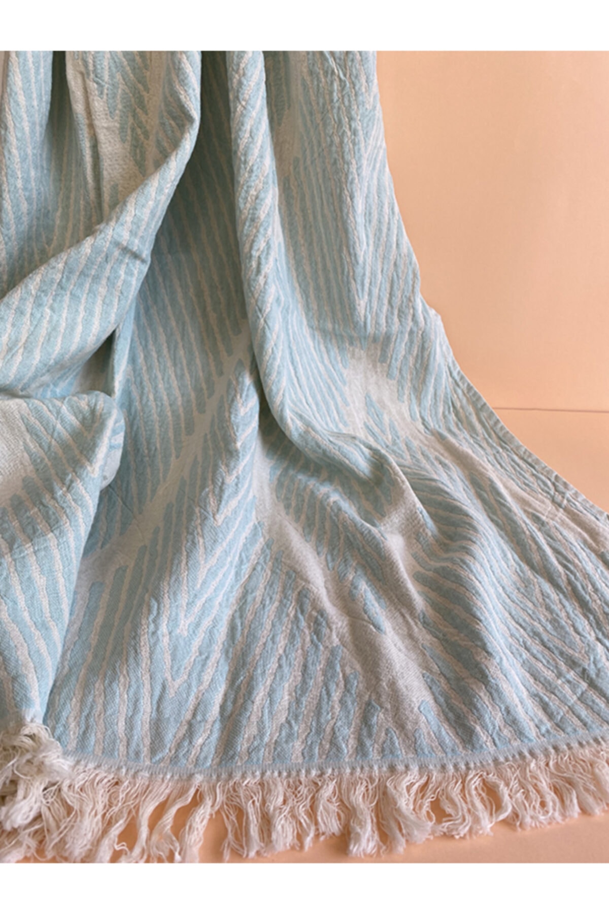 Miel Textile Akyaka Turkuaz Çift Kat Müslin Zigzag Peştamal