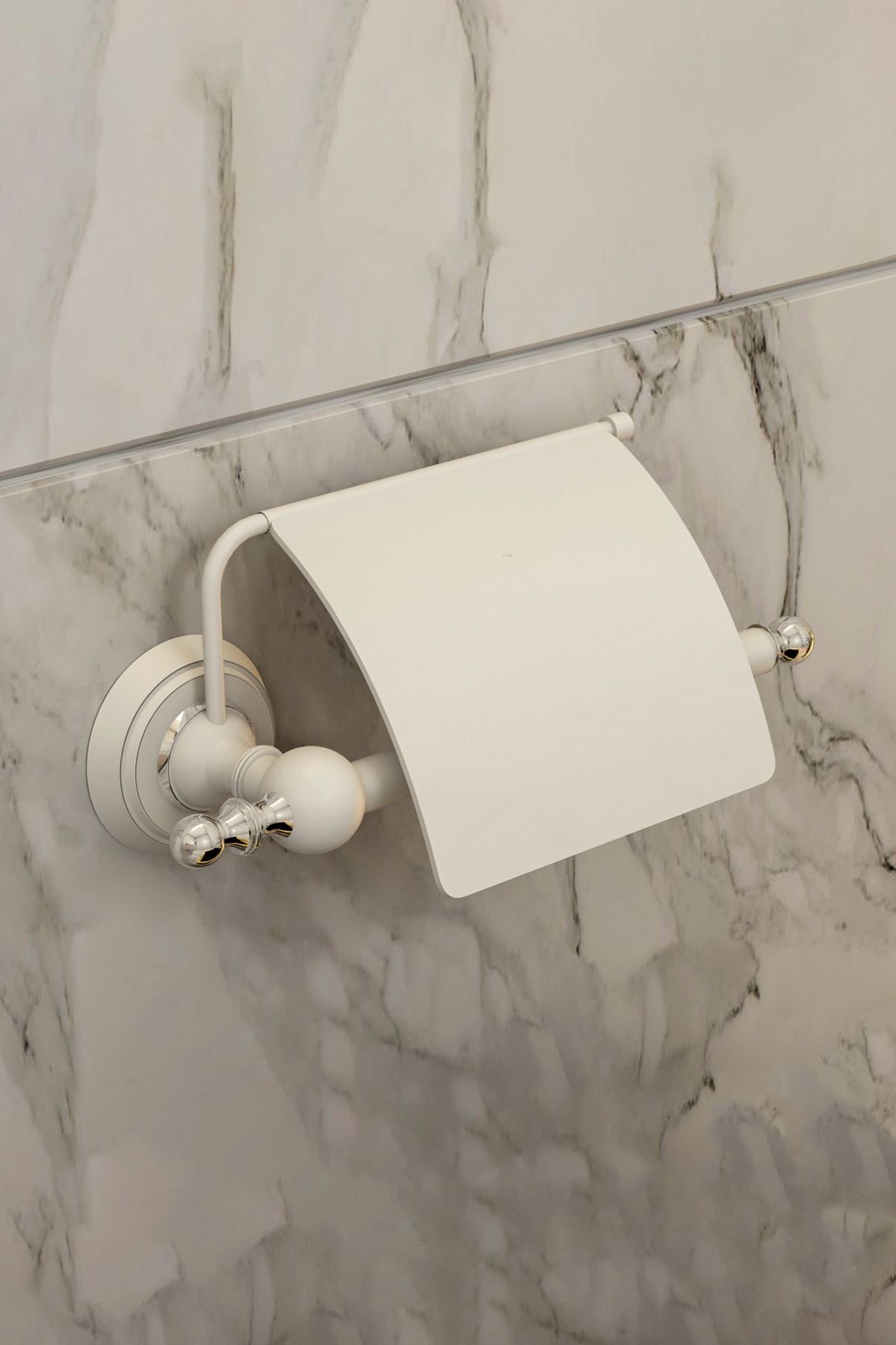 Milenay Aspendos White Chrome Kapaklı Tuvalet Kağıtlığı, Pirinç Malzeme