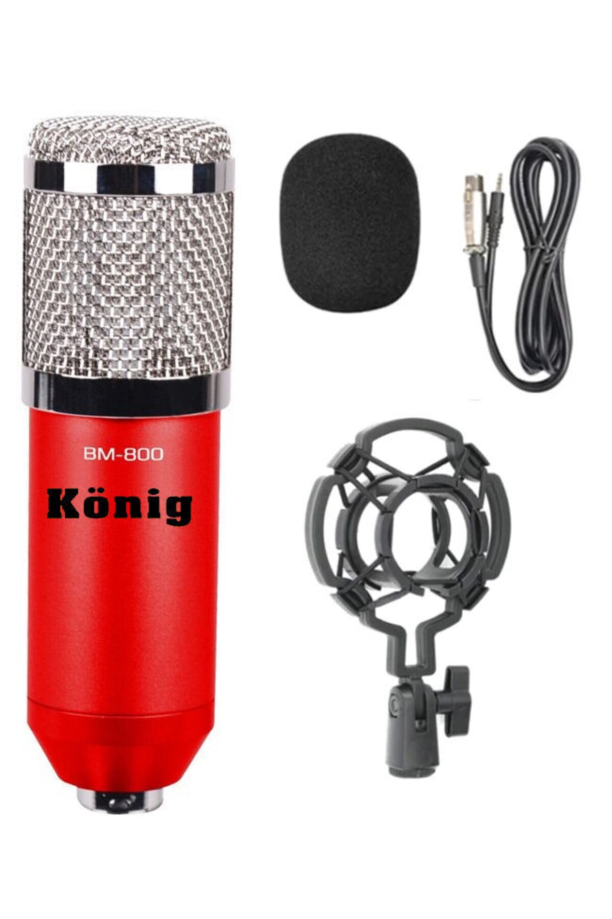 König Bm800 Profesyonel Kırmızı Condenser Kayıt Mikrofonu
