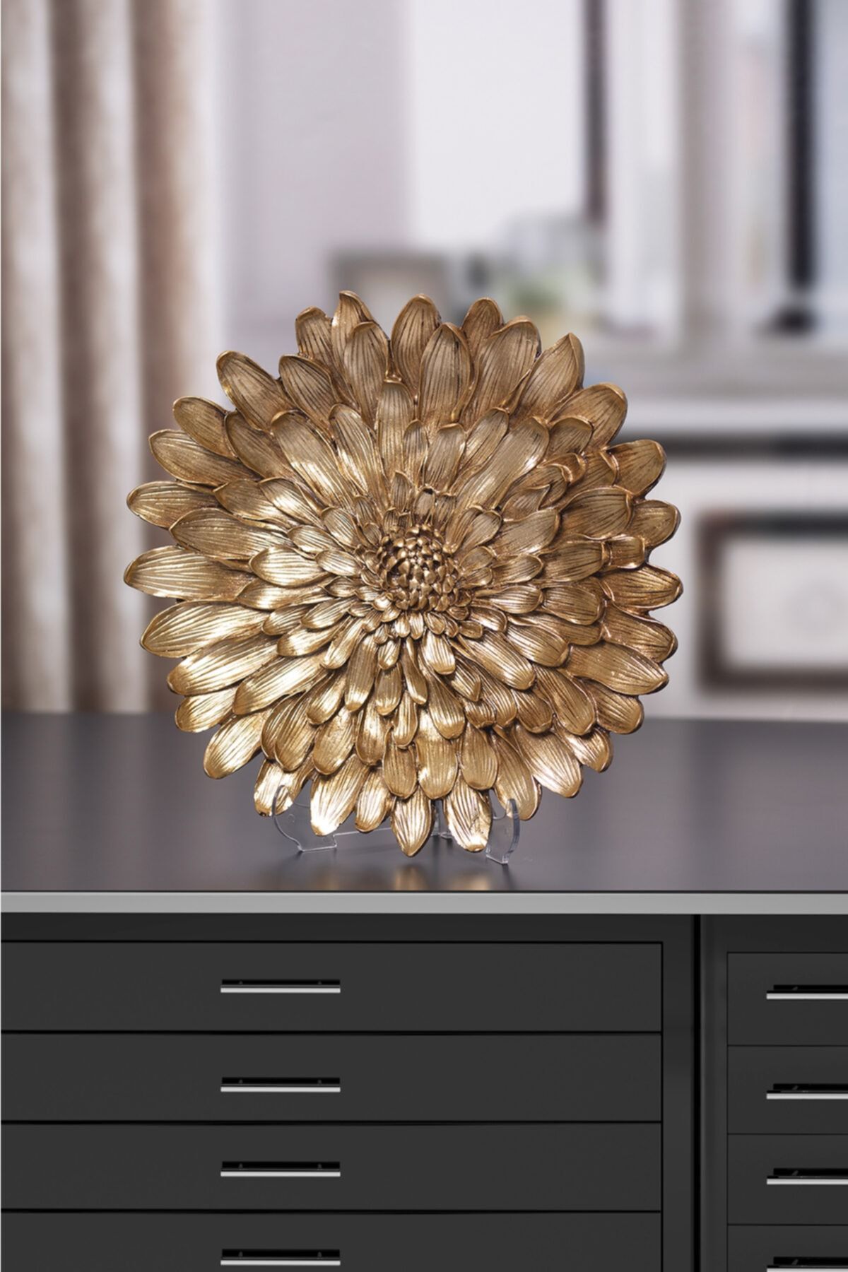 Seniste Dekoratif Gold Yıldız Tabak - Polyester Duvara Asılabilir-masa Üstü Kullanılabilir 28x28 Cm