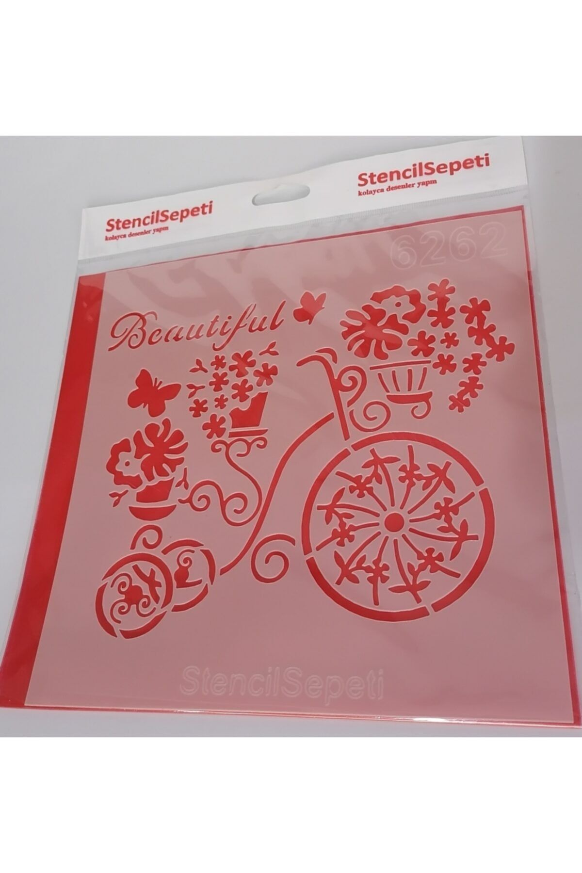 STENCİL SEPETİ Şablon Bisiklet Ve Çiçekler 6262 20×20 Cm